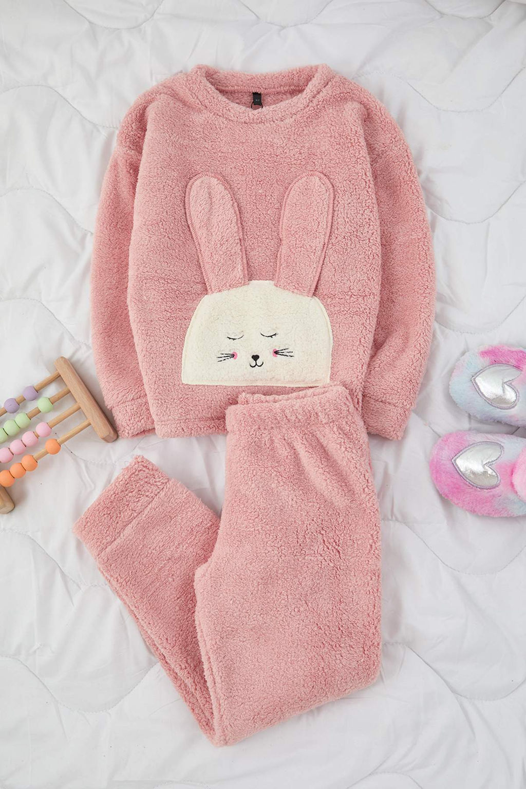 Pembe Mini Me Pelus Orme K?z Cocuk Pijama Tak?m? TKDAW26PT00014 - Trendyolmilla фото 2