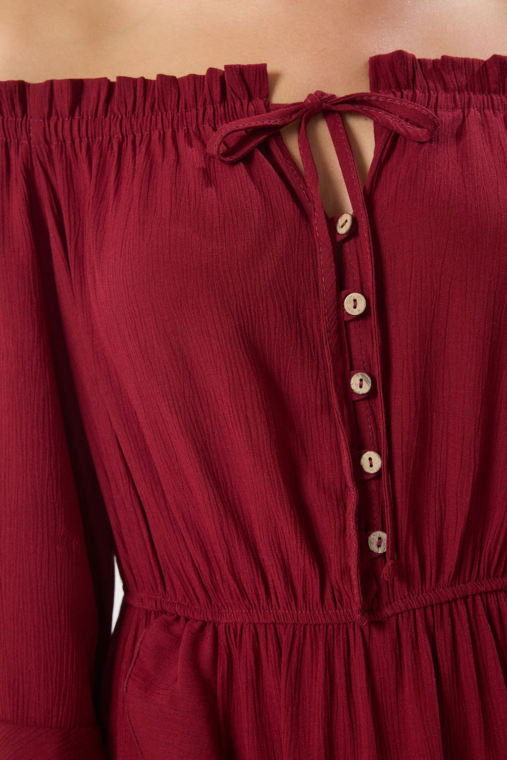 Bordo Dokuma F?rf?rl? Plaj Midi Elbise TBESS25EL00122 - Trendyolmilla фото 3