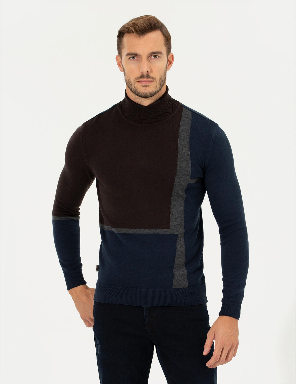 Kahverengi Slim Fit Bal_k__ Yaka Triko Kazak - Pierre cardin фото 3