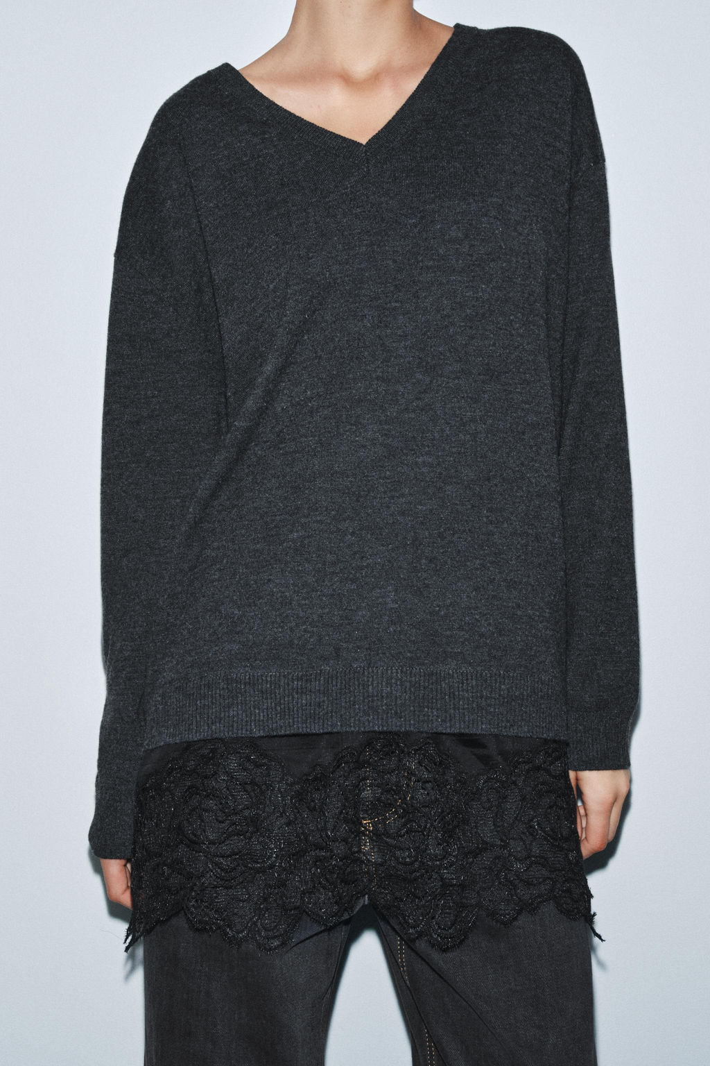 LONG KNIT JUMPER WITH LACE DETAIL - Zara фото 3