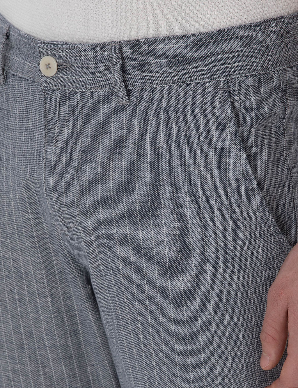 Lacivert Slim Fit Keten Kar___ml_ _izgili Kanvas Pantolon