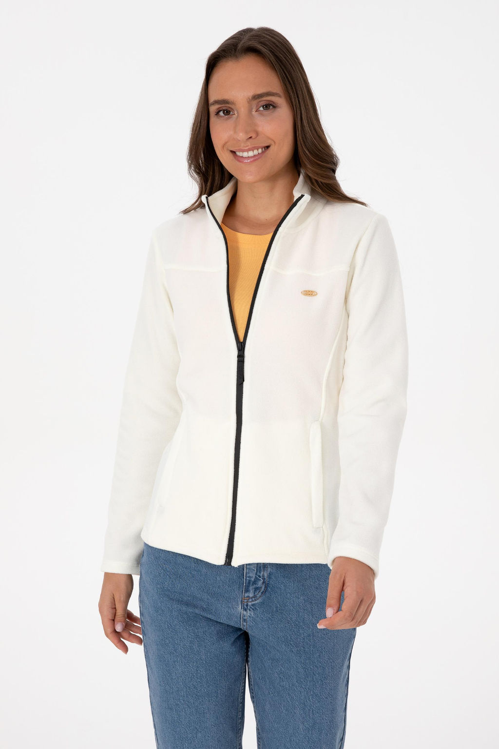 Kad_n Krem Fermuarl_ Dik Yaka Polar Sweatshirt - U.s. polo assn фото 3
