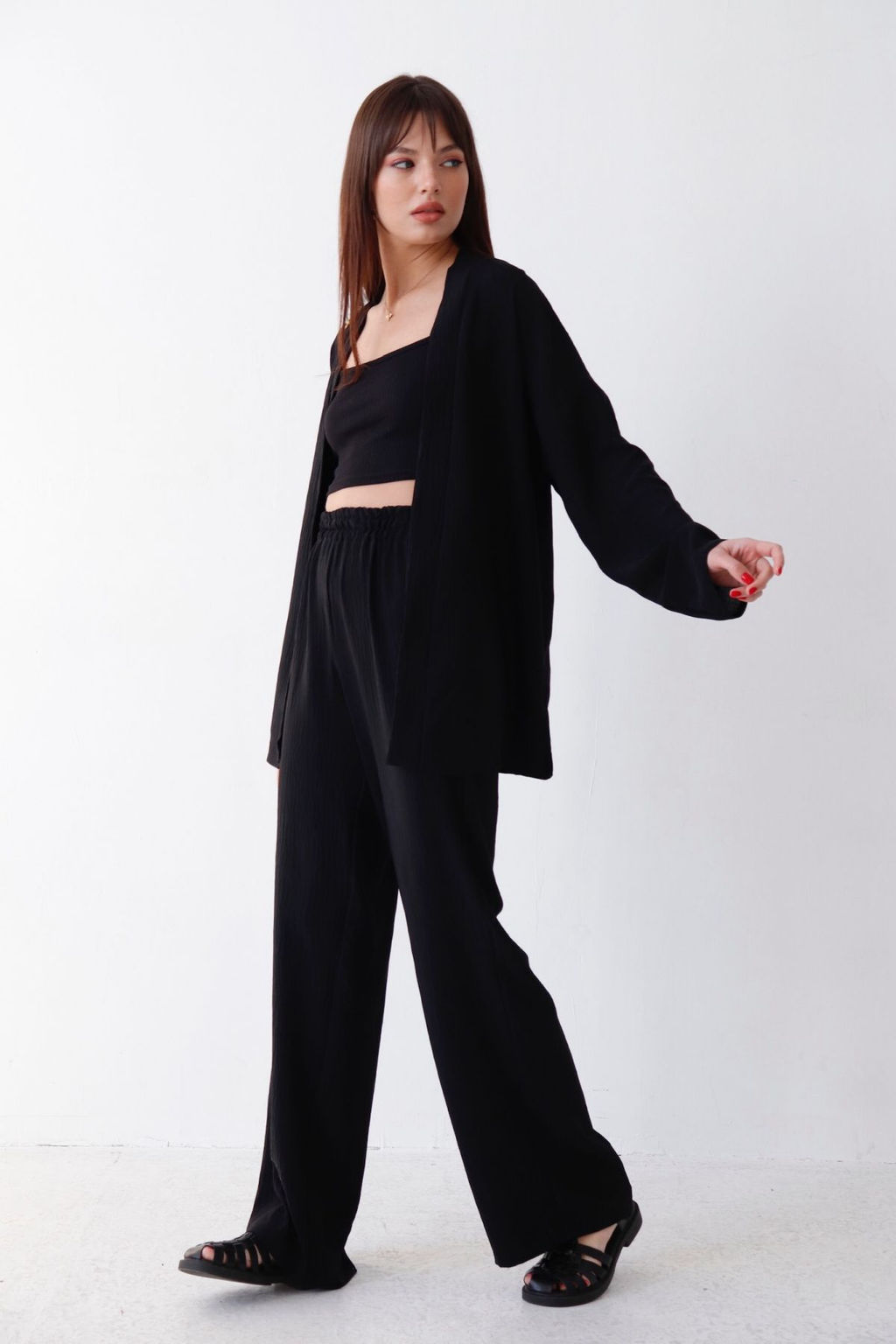 9192 Костюм из кимоно и брюк-палаццо чёрный - Martichelli фото 5