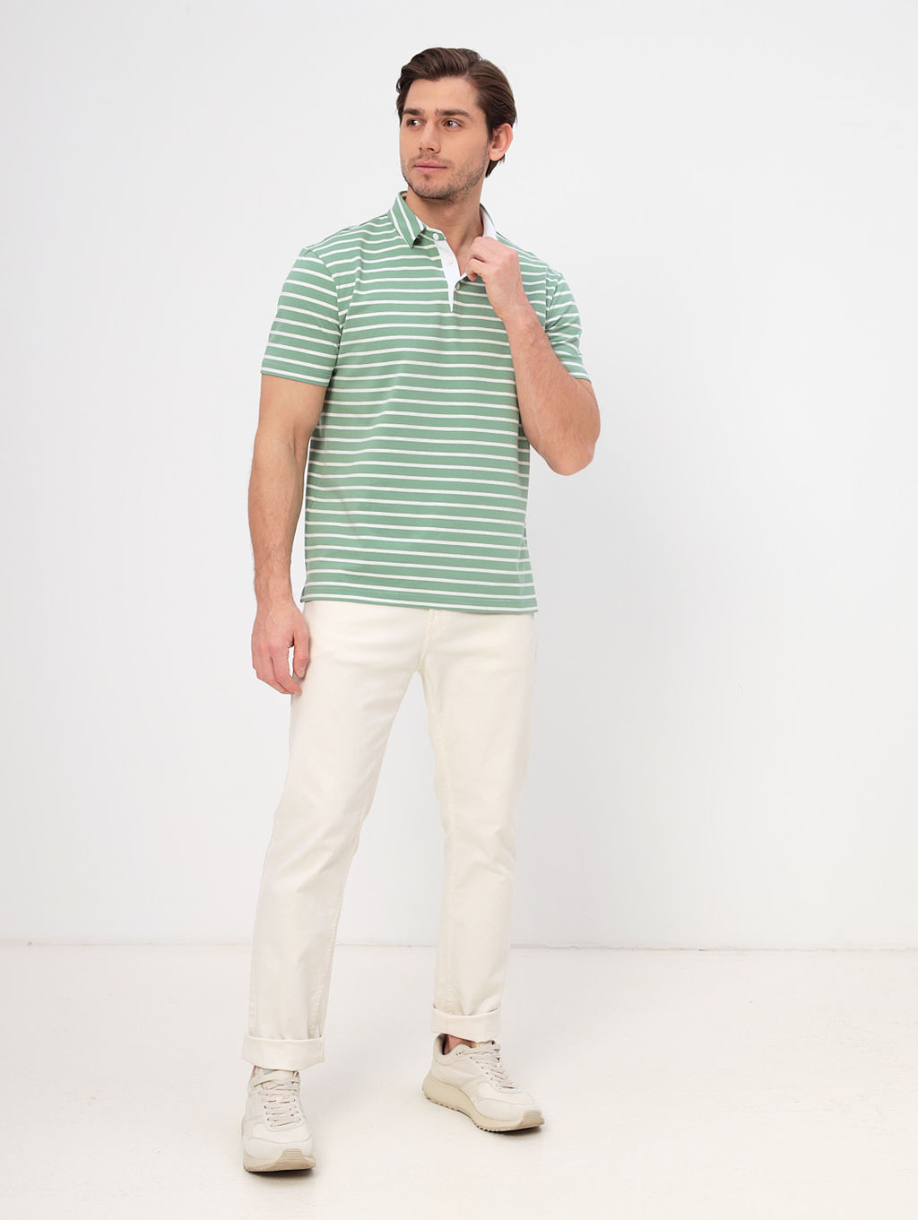 Джемпер мужской с воротником поло короткий рукав GREG G144-KD4-UT22 (зеленая полоска) фото 5