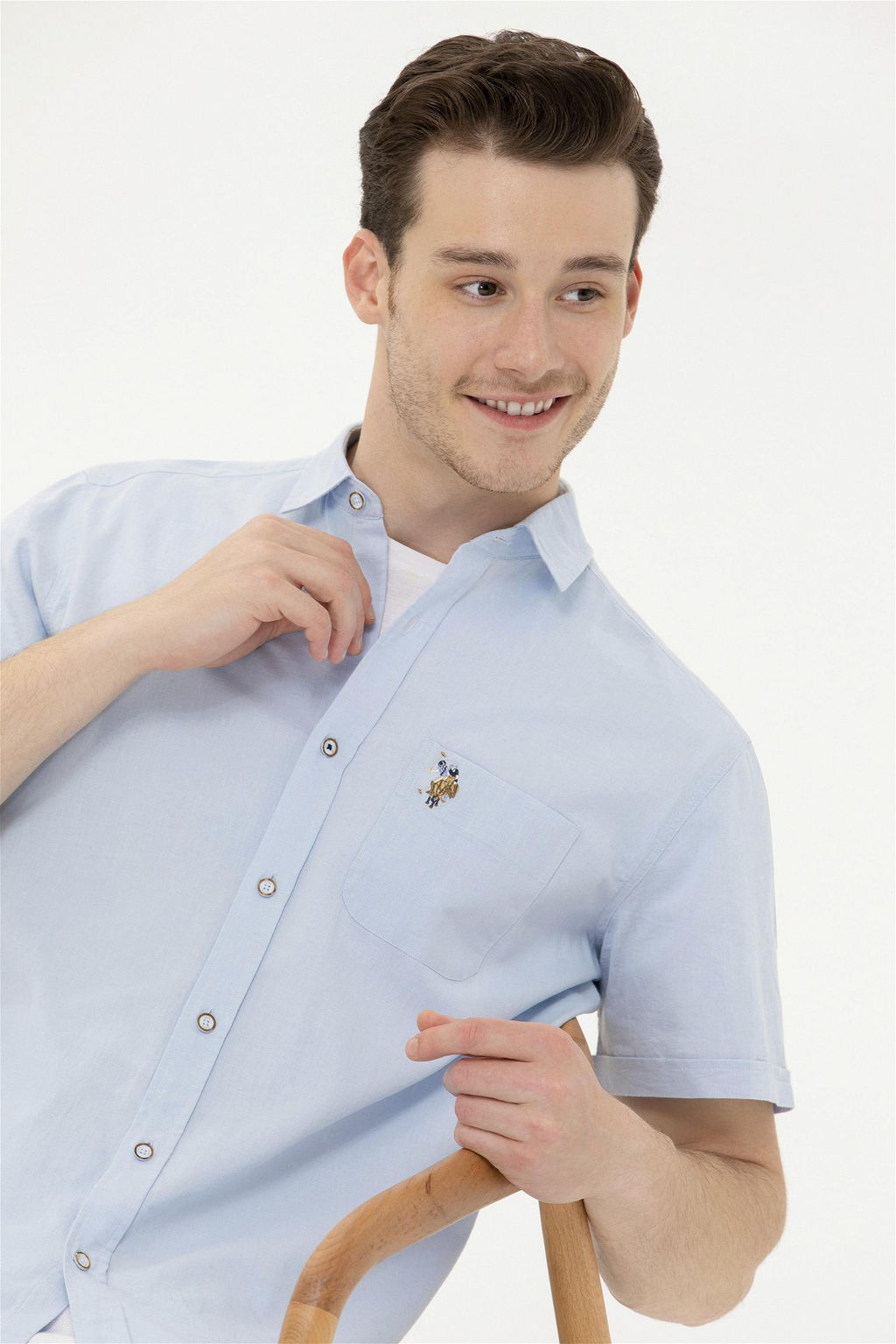 Мужская голубая рубашка с коротким рукавом - U.s. polo assn фото 3