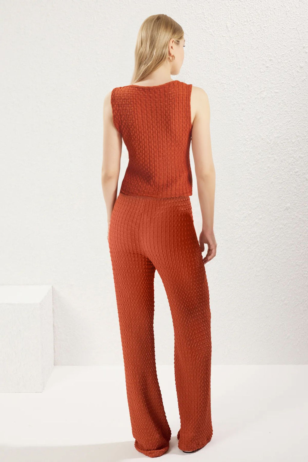 Kiremit Dokulu Wide Leg/Rahat Kesim Esnek Orme Pantolon TWOSS25PL00061 - Trendyolmilla фото 6