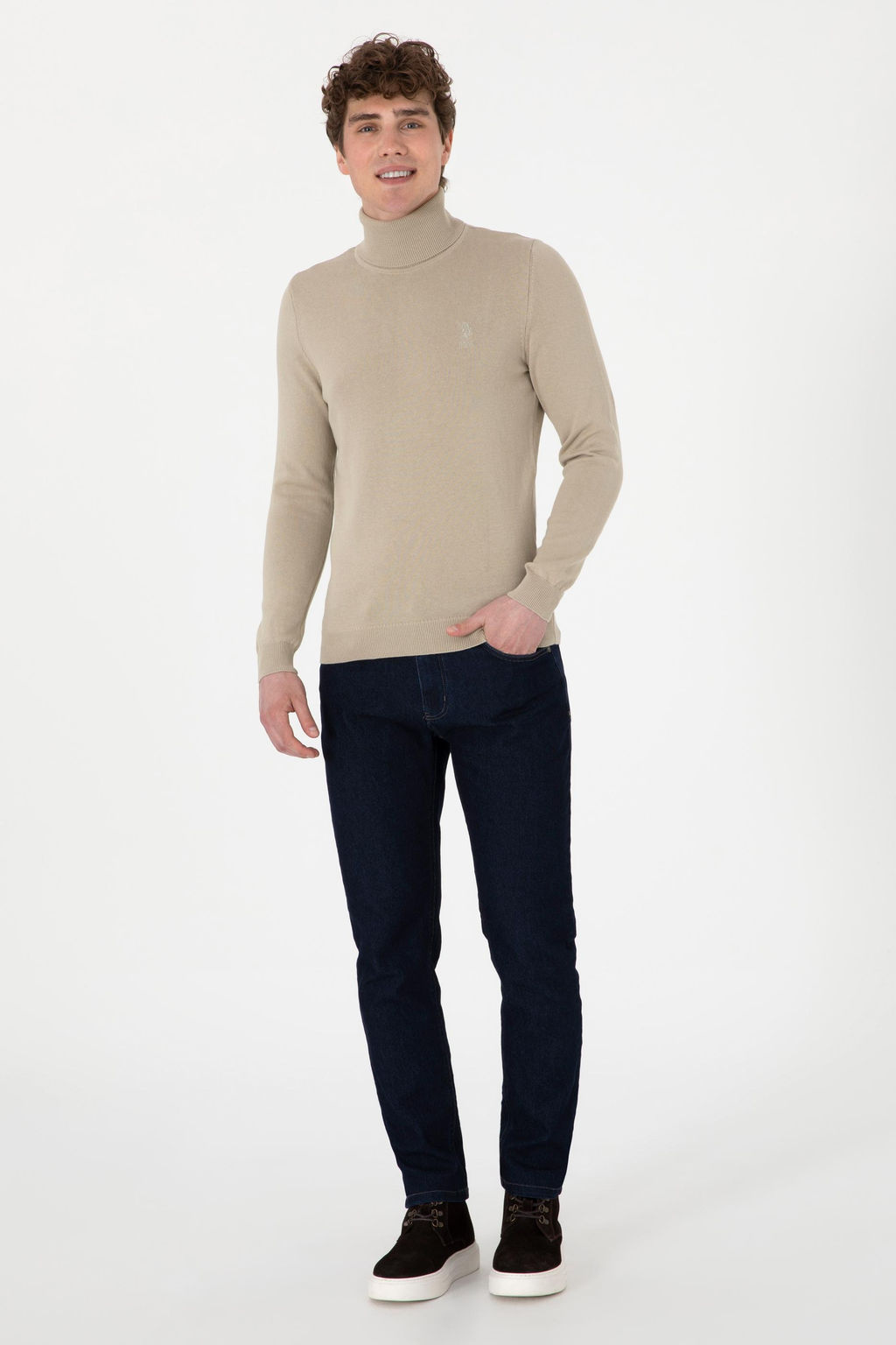 Erkek Haki Melanj Basic Kazak