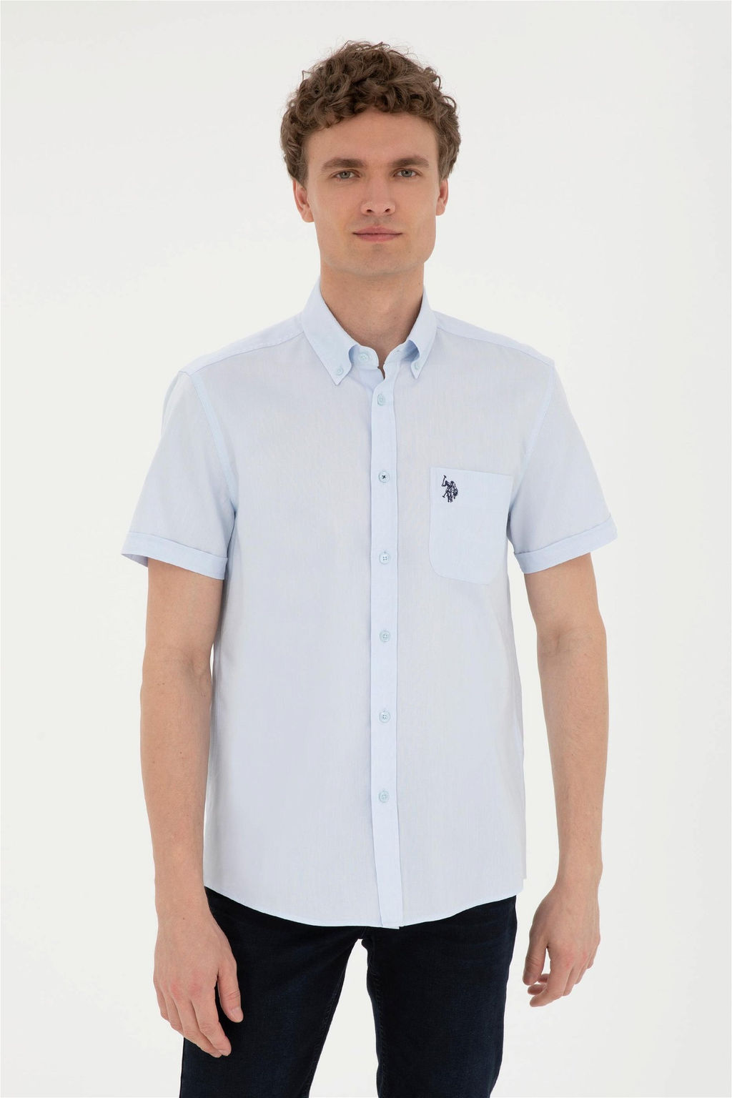 U. S. Polo Assn / Мужская голубая рубашка с коротким рукавом