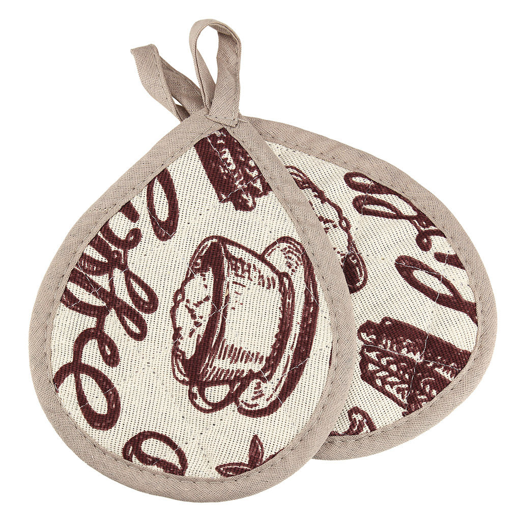 Кухонный комплект Эспрессо, вид 1/1: прихватка 18х16см форма Капелька - 2шт, рогожка 171г/м2, хлопок 100%, наполнитель - ватин 280г/м2, на пластмассовом подвесе, Домашняя мода (Россия)  фото 2