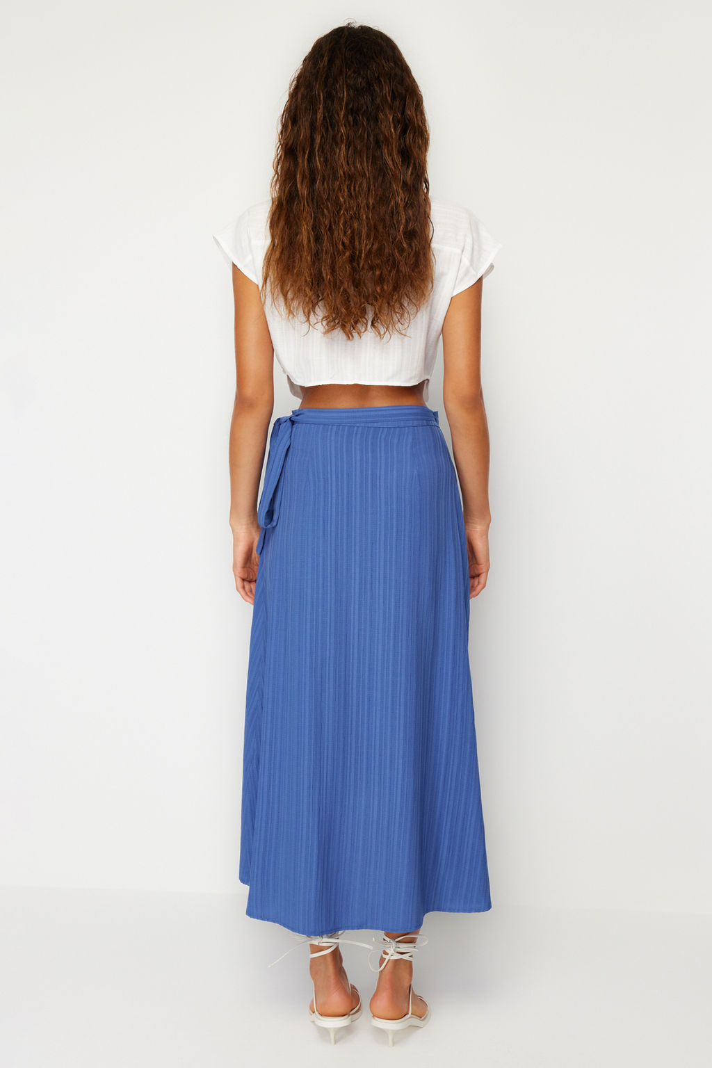 TRENDYOLMILLA Camel Kruvaze Kapama Baglama Detayl? Midi Dokuma Etek TWOSS24ET00052 фото 6