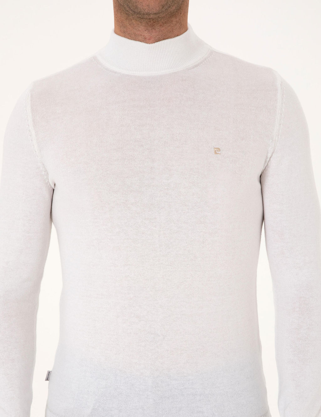 Ekru Slim Fit Yar_m Bal_k__ Yaka Basic Triko Kazak