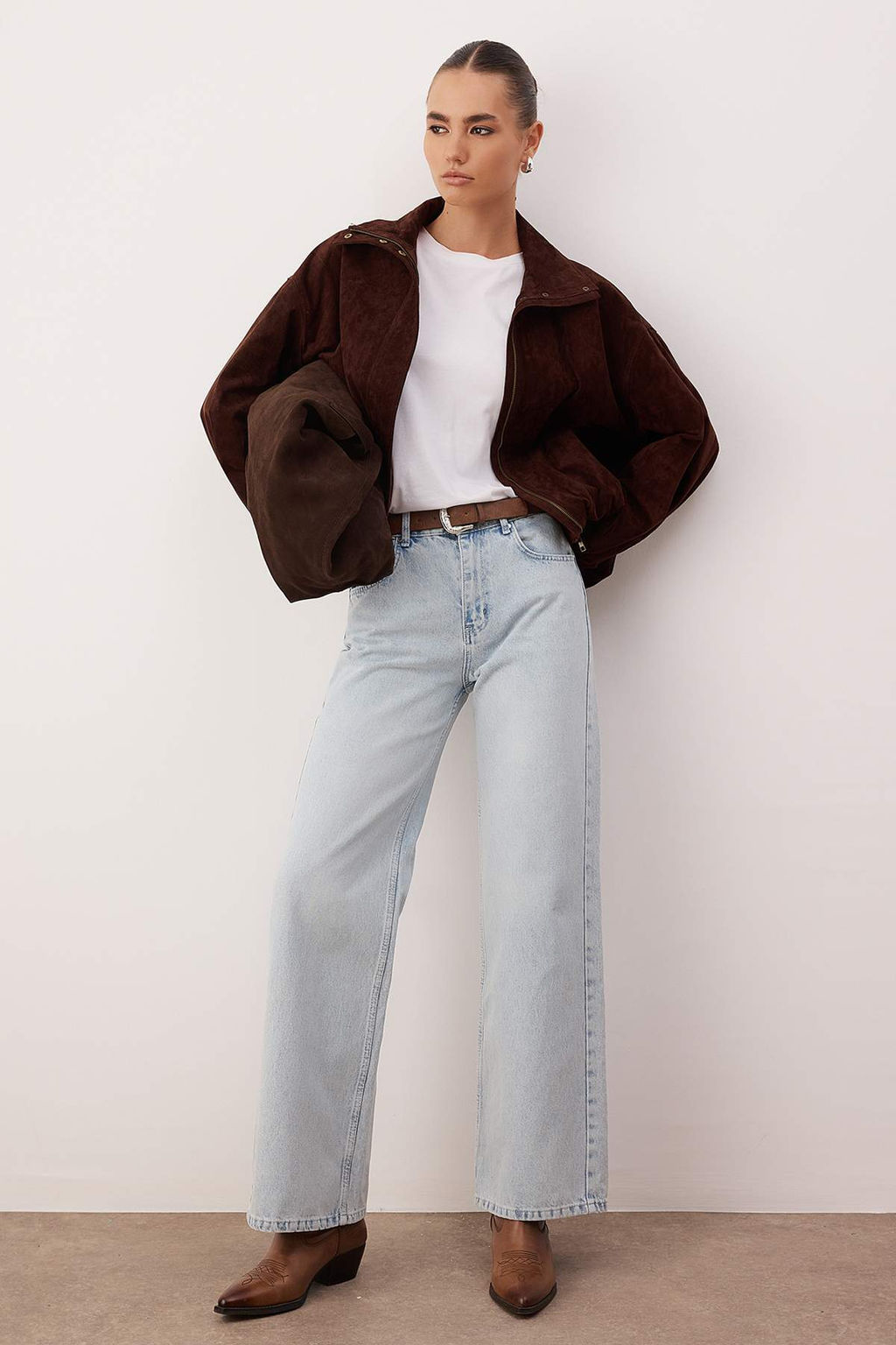 Ac?k Mavi Kemerli Yuksek Bel Wide Leg Palazzo Jeans TWOAW26JE00271 - Trendyolmilla фото 4