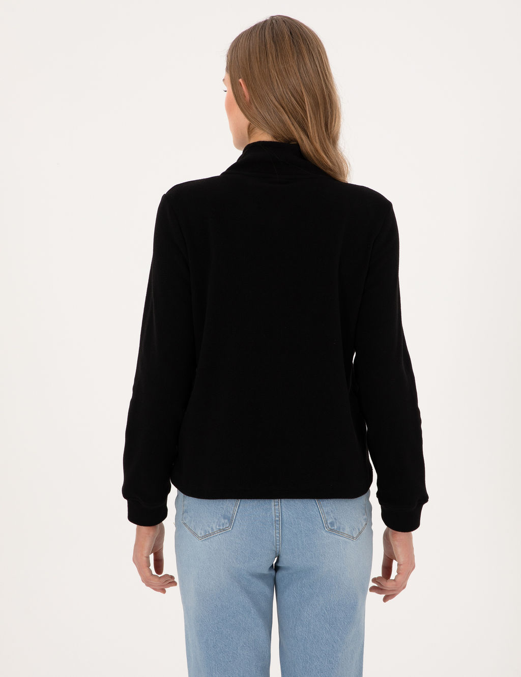 Siyah Comfort Fit Fermuarl_ Polar Sweatshirt