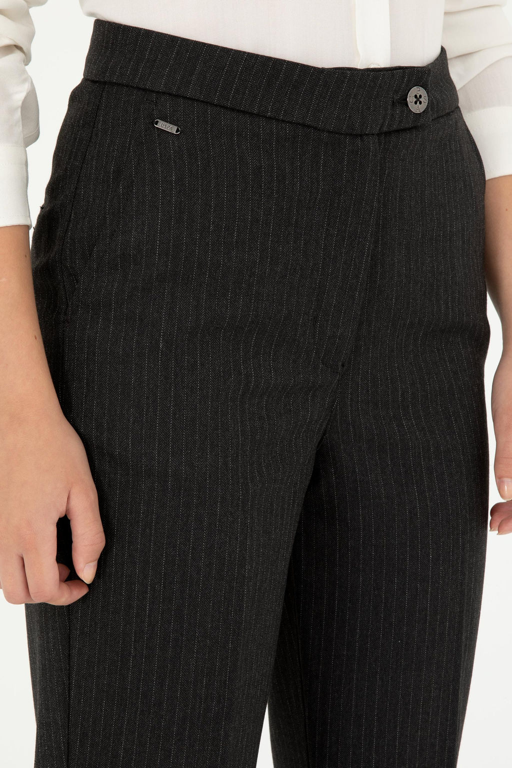 Kad_n Antrasit _izgili Slim Flare Fit Kanvas Pantolon