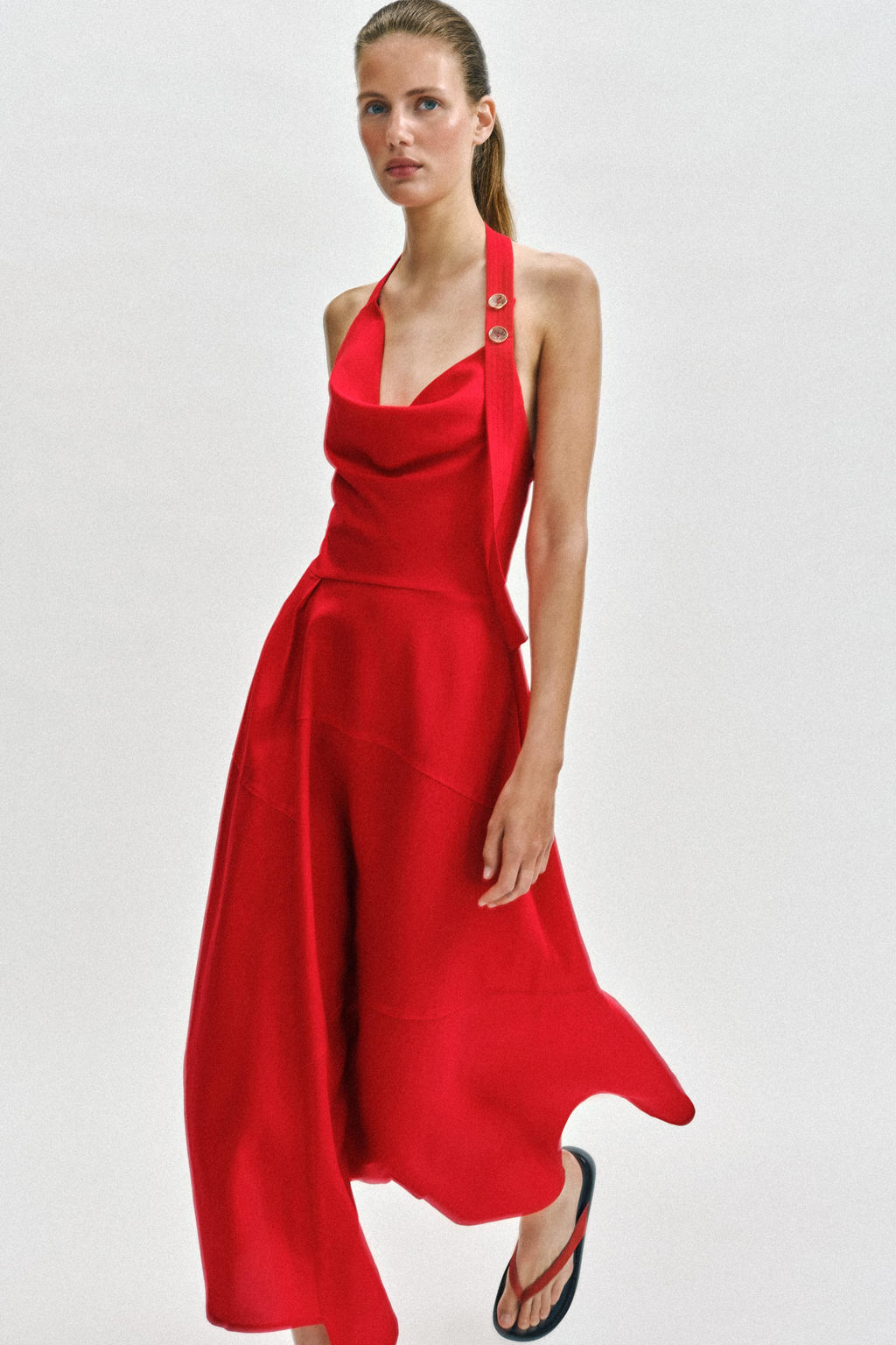 VESTIDO MIDI HALTER CON LINO / Rojo - Zara фото 3