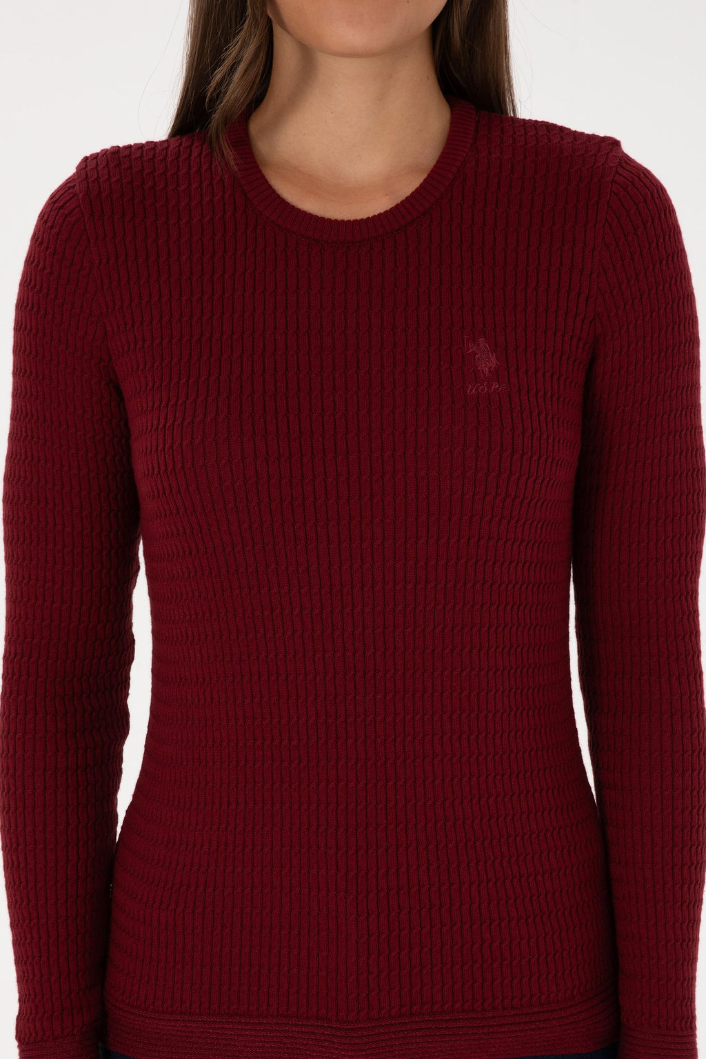 Kad_n Bordo Bisiklet Yaka Basic Kazak Sepette S_rpriz _ndirim - U.s. polo assn фото 6