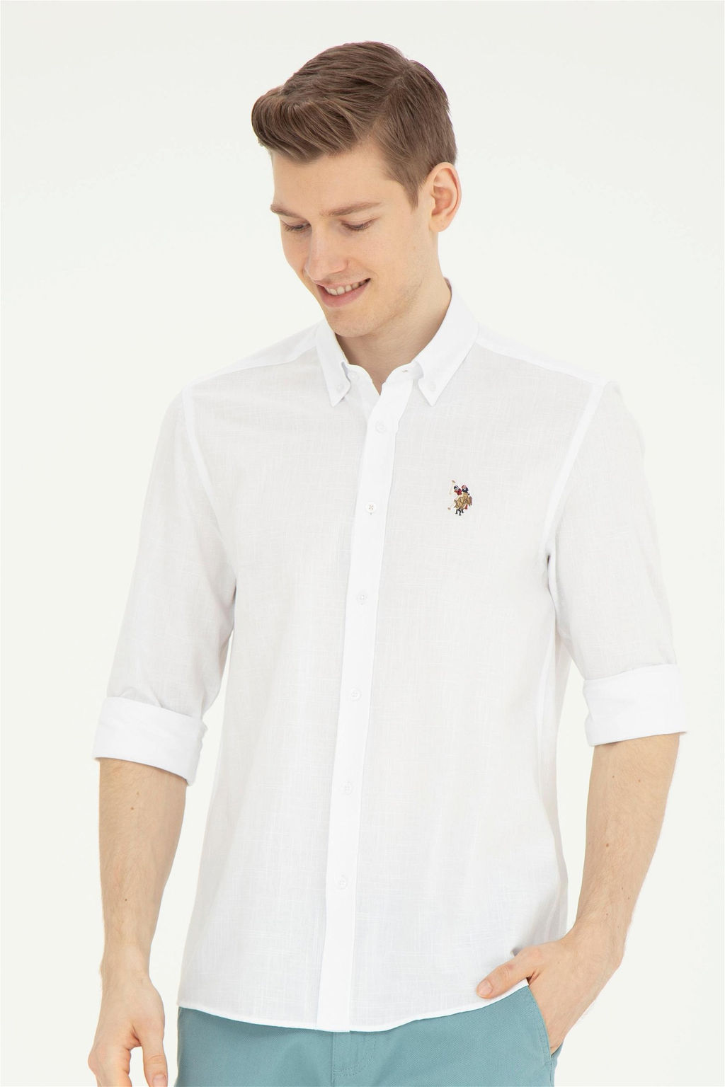 U. S. Polo Assn / Мужская белая базовая рубашка с длинным рукавом - U.s. polo assn фото 3