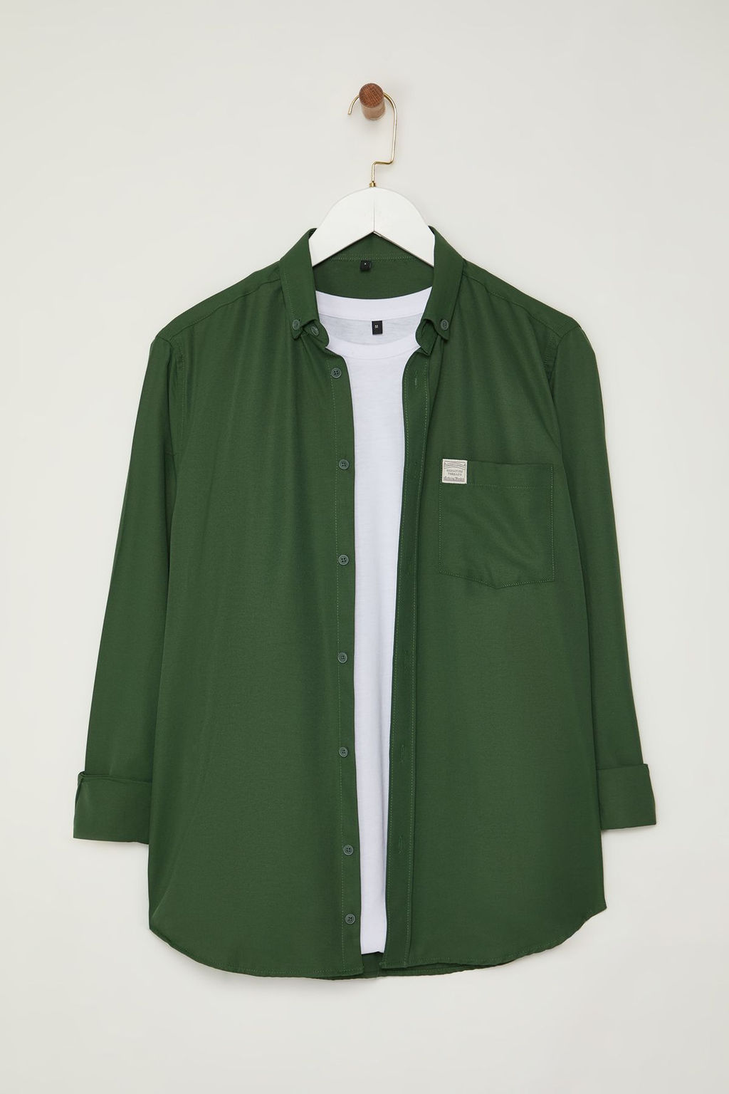 TRENDYOL MAN Haki Regular Fit Etiket Detayl? Sambre Kolay Utulenebilir Gomlek TMNAW25GO00011 - Trendyolmilla фото 3