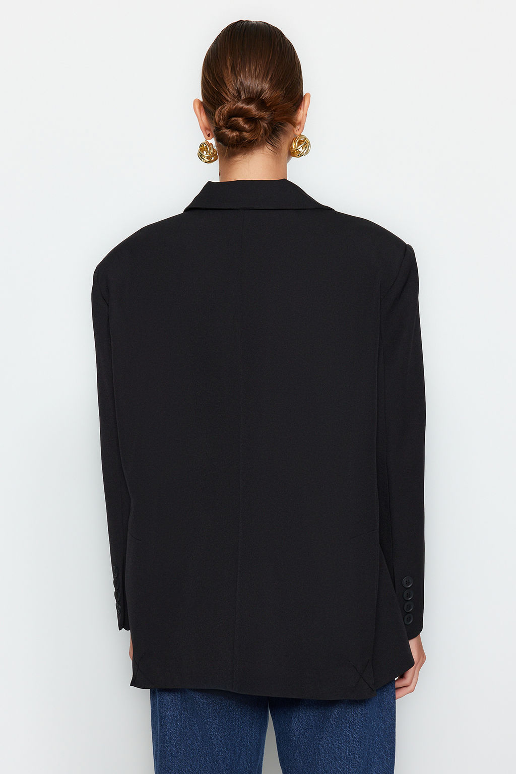 Siyah Dokuma Ekstra Oversize Blazer Ceket TWOAW24BC00107