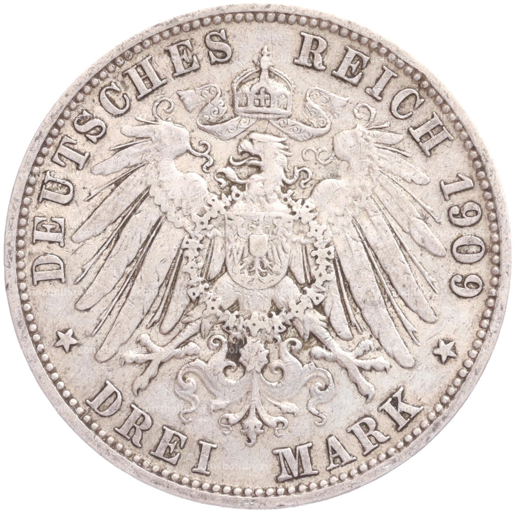 Монета 3 марки 1909 года А Германия (Пруссия)