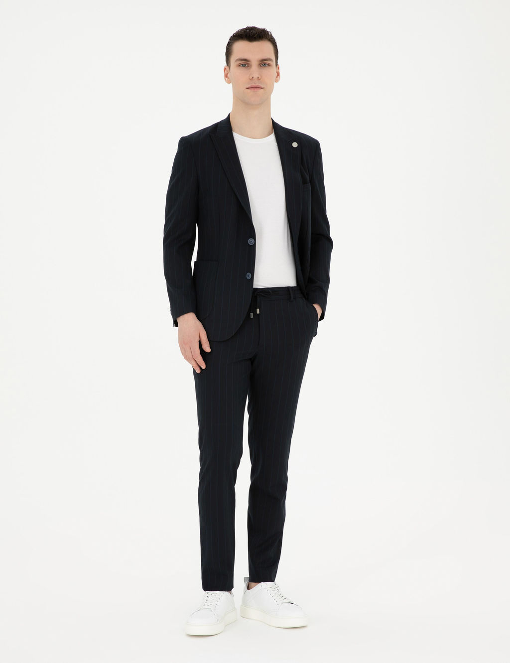 Lacivert Ex. Slim Fit _izgili Tak_m Elbise