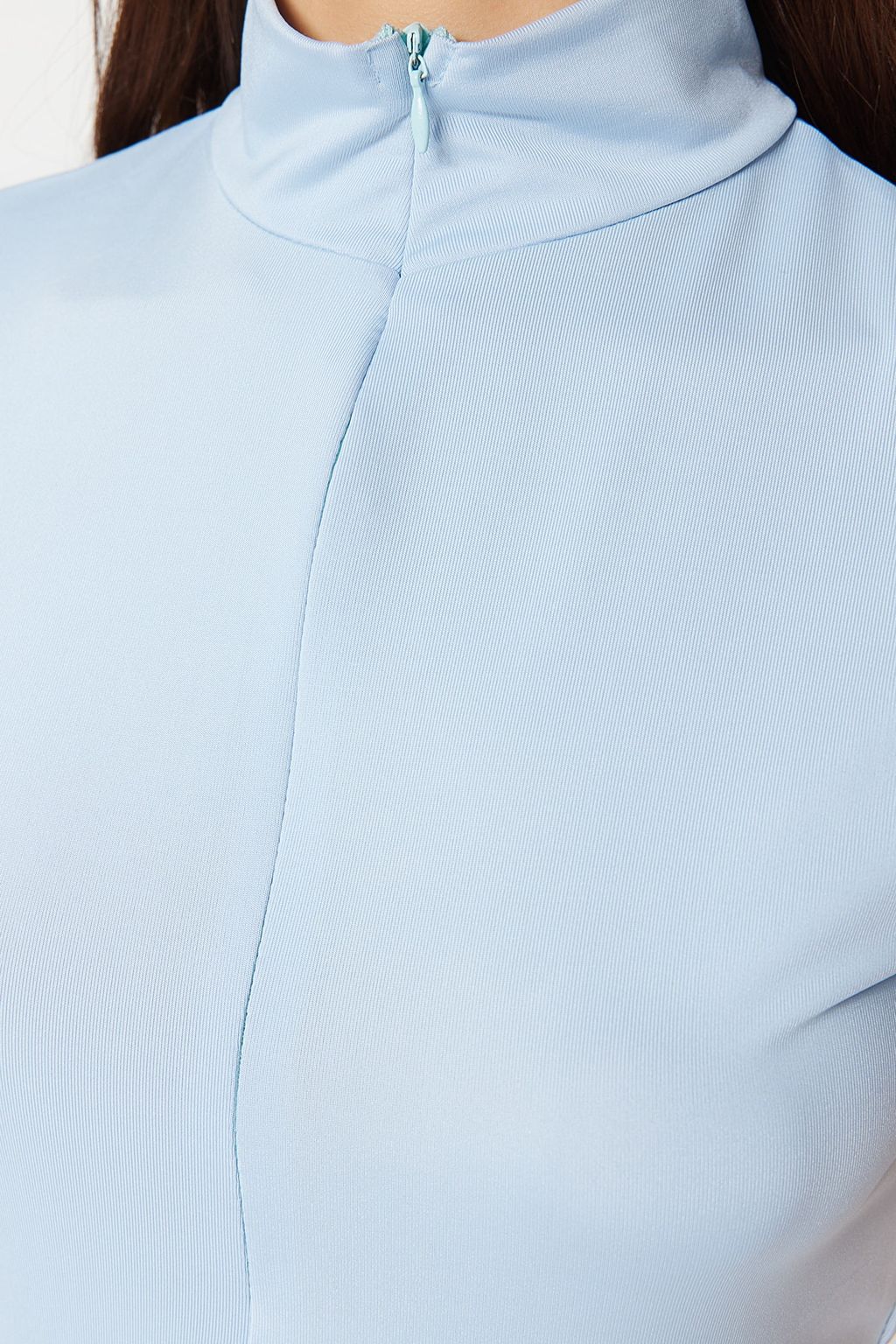 Mavi Fermuarl? Dik Yaka Fermuarl? K?sa Kollu Esnek C?tc?tl? Orme Body TWOAW21BD0009