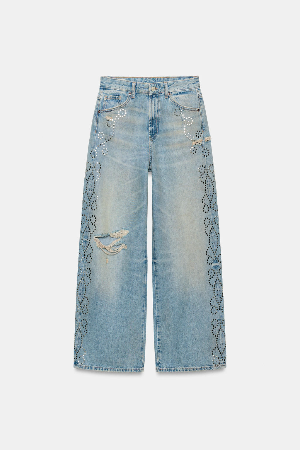 JEANS TRF WIDE LEG ROTOS TACHAS / Azul claro - Zara фото 4