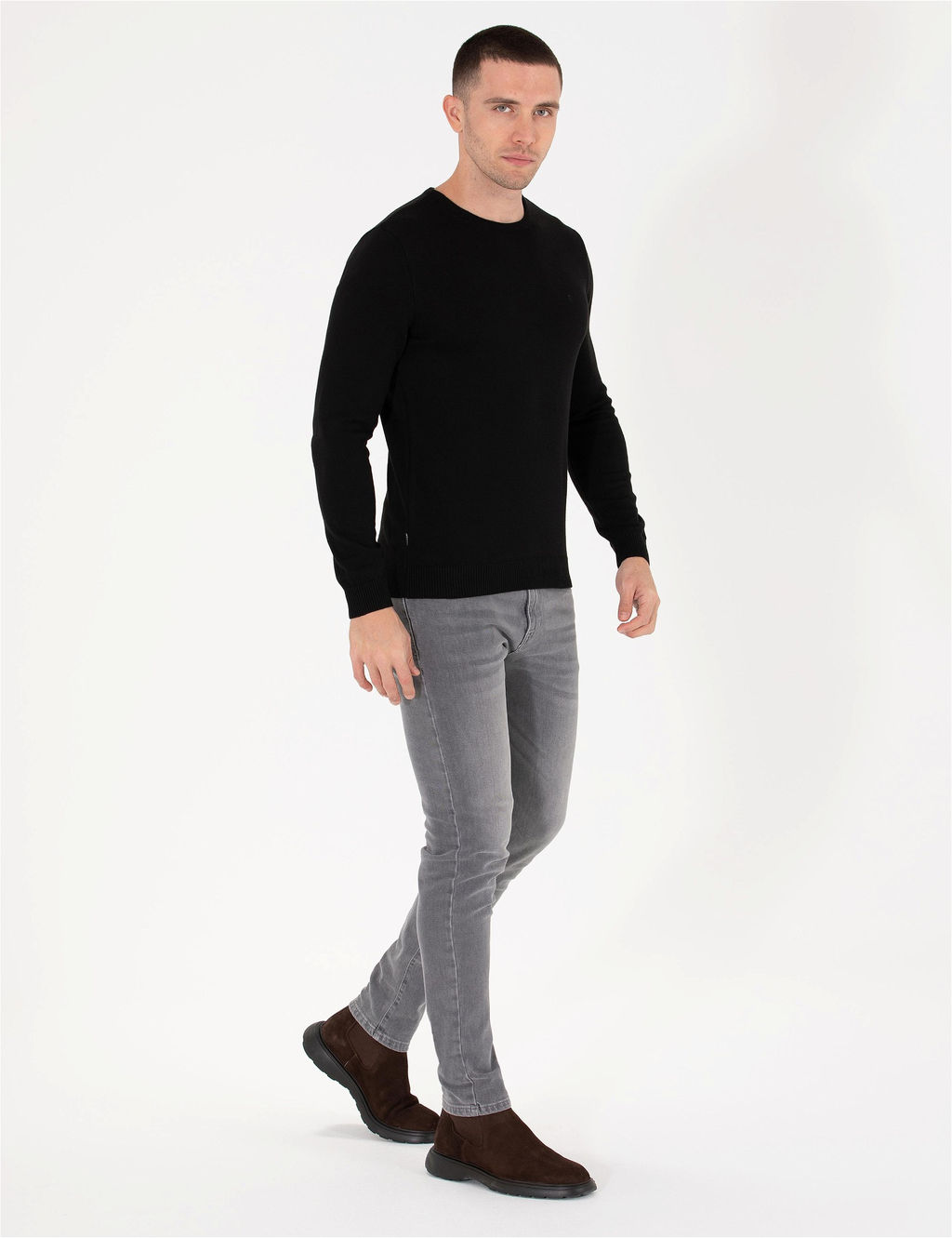Siyah Slim Fit Bisiklet Yaka Basic Triko Kazak - Pierre cardin фото 3