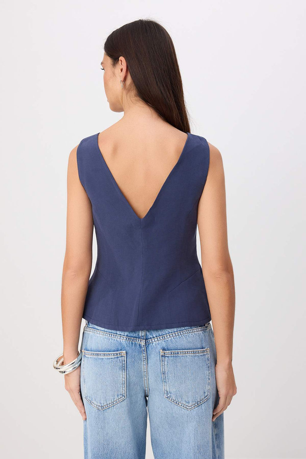 Indigo Fitted V Yaka Modal Yelek TWOSS26YE00052 - Trendyolmilla фото 4