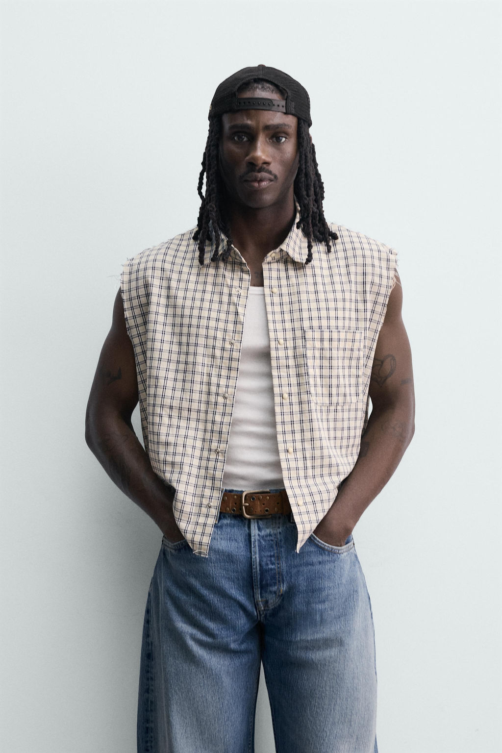 Рубашка Tank Boxy Fit клетчатая бежевого цвета