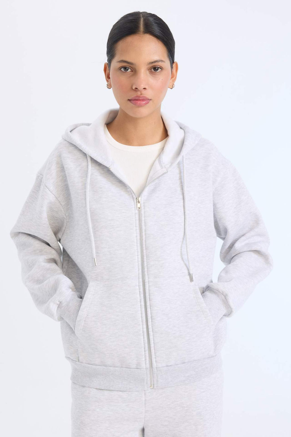 Relax Fit Kapusonlu Cepli Basic Duz Fermuarl? Sweatshirt - Defacto фото 9