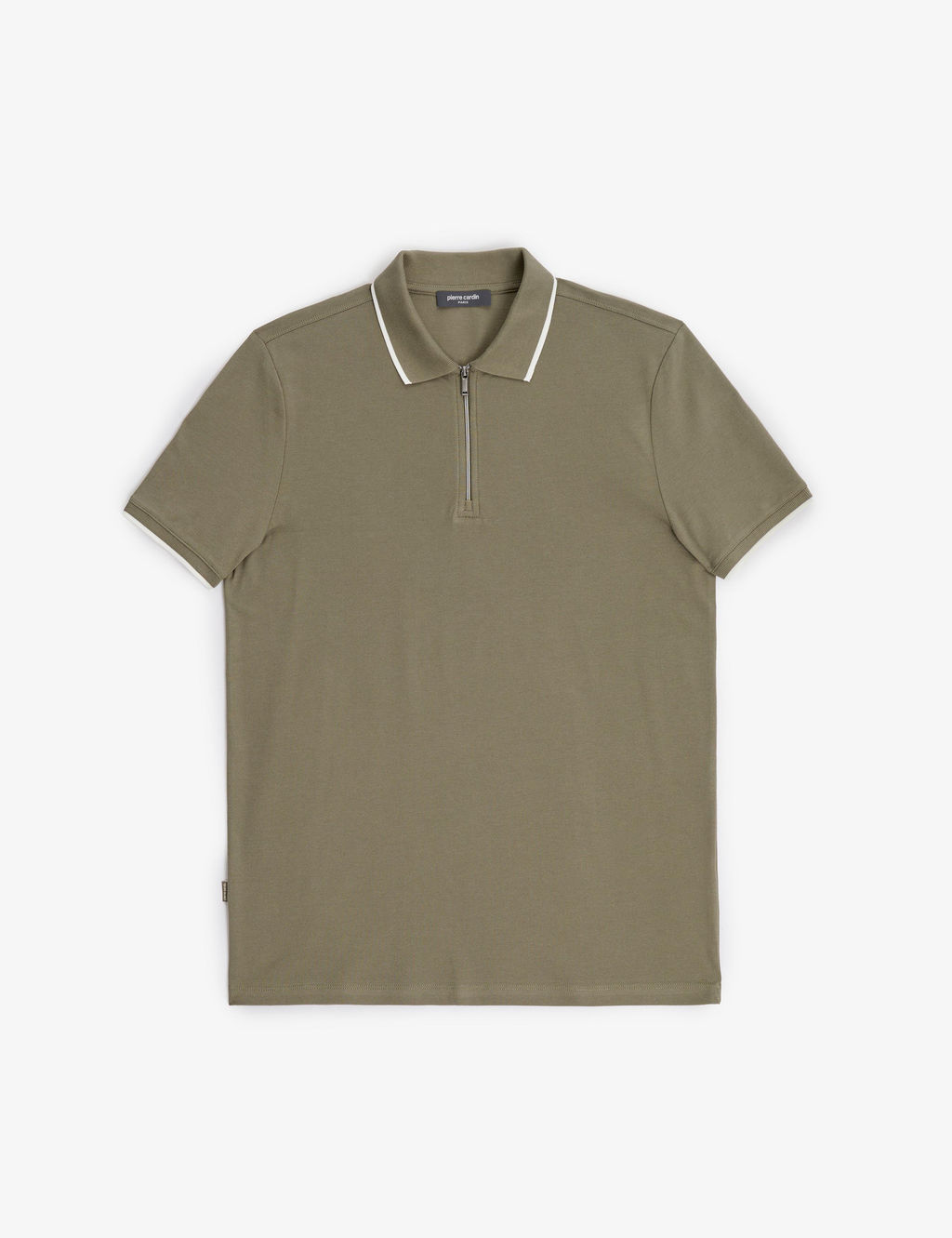 Haki Slim Fit %100 Pamuk Fermuarl_ Polo Yaka Ti__rt