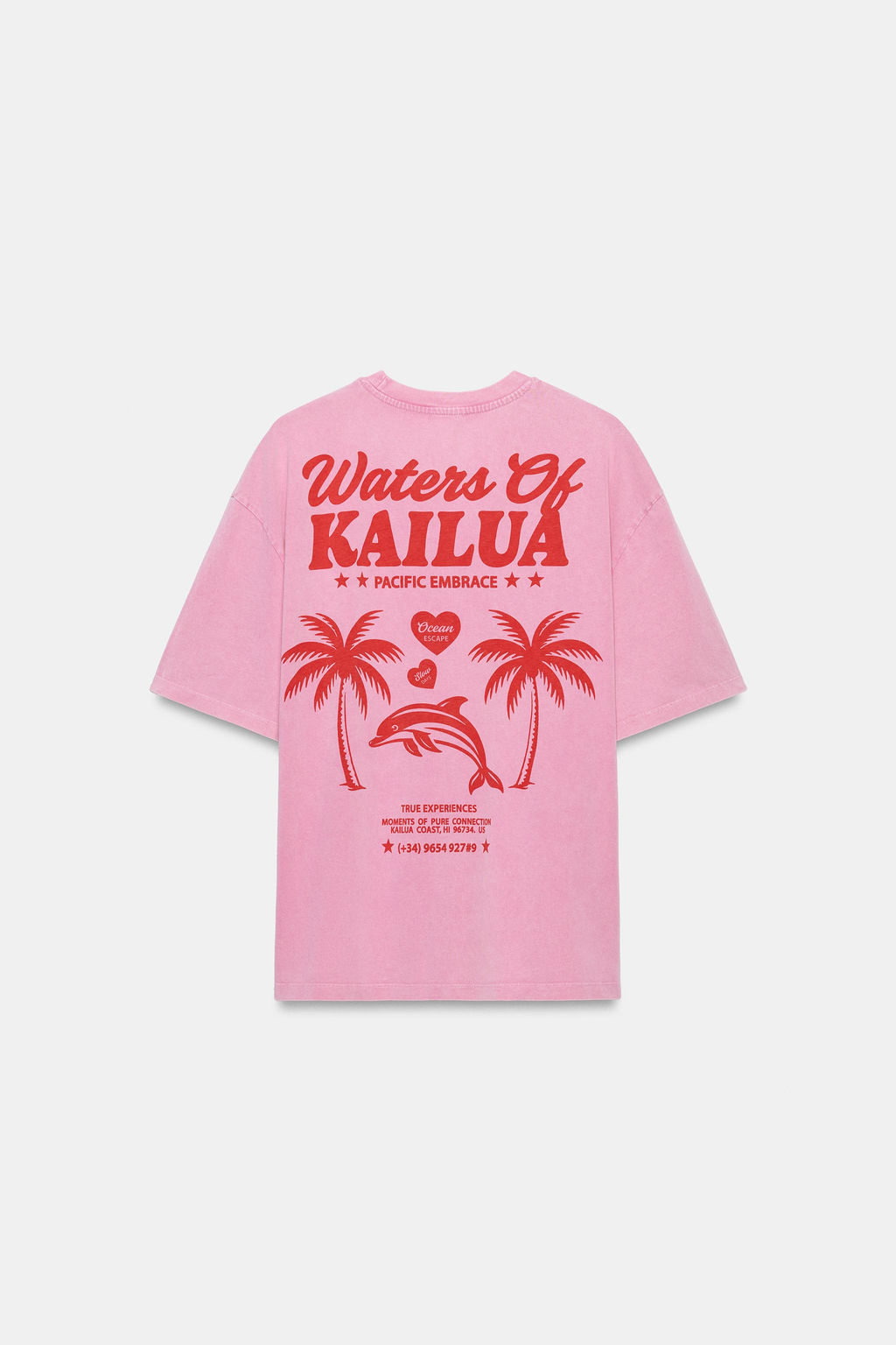 CAMISETA EFECTO LAVADO TEXTO / Rosa