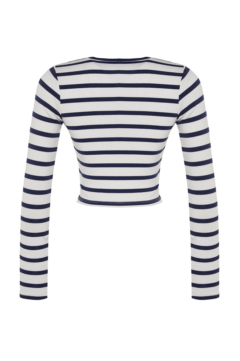 Lacivert Cizgili Premium Viskoz Yumusak Kumasl? Fitted Crop Esnek Orme Bluz TWOAW24BZ00048