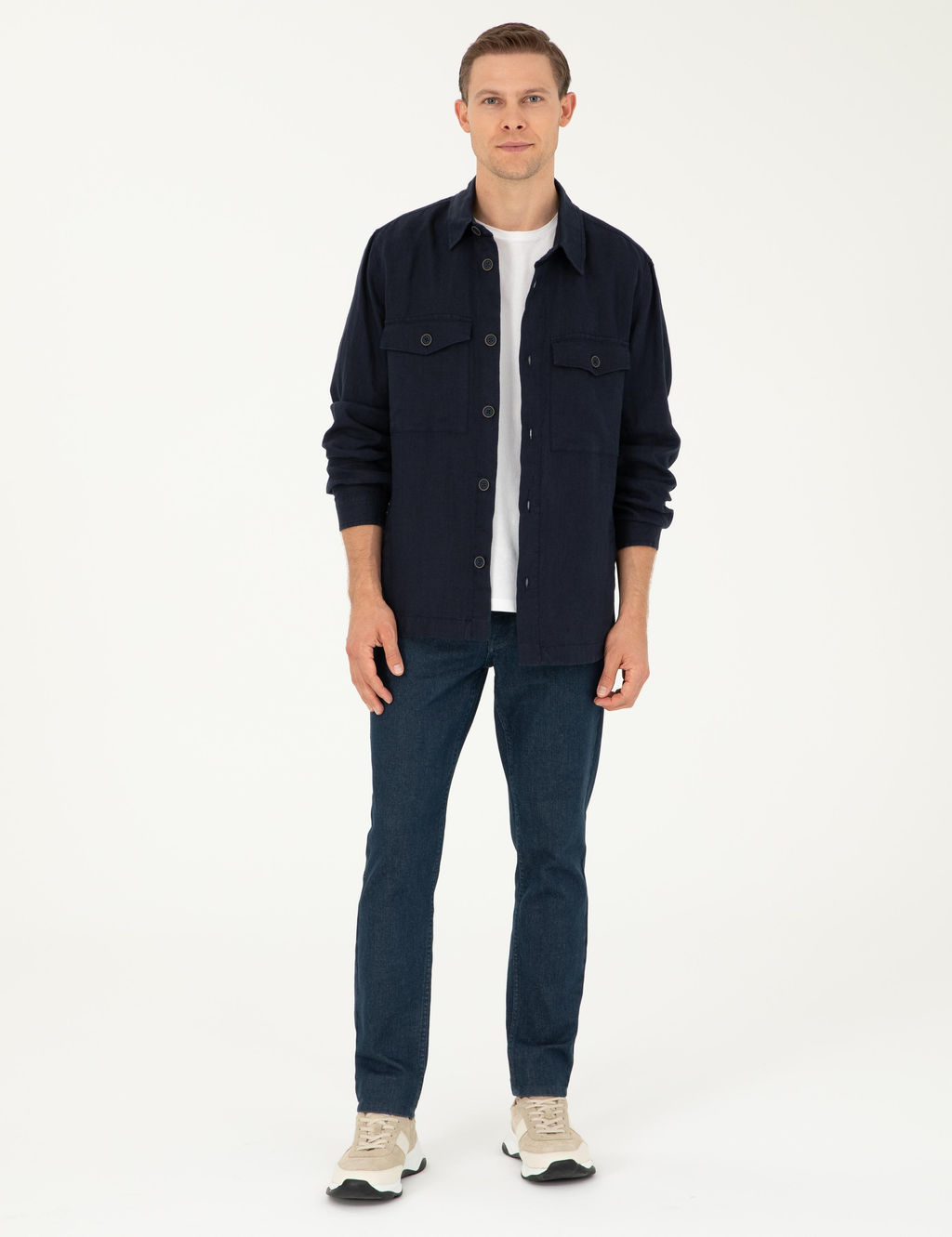 Lacivert Regular Fit %100 Keten G_mlek Ceket