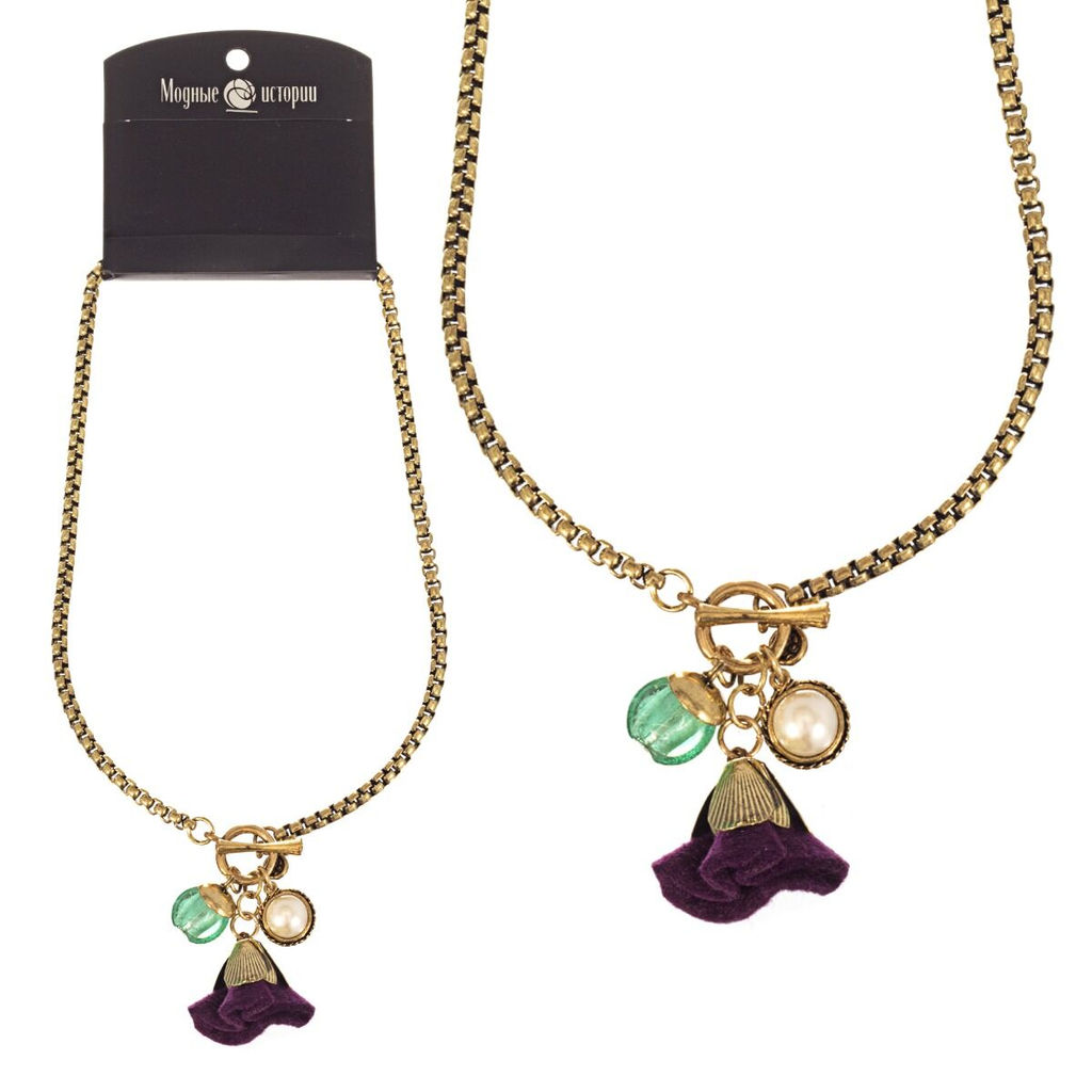 Длинное ожерелье тогл с подвесками цвета черненного золота