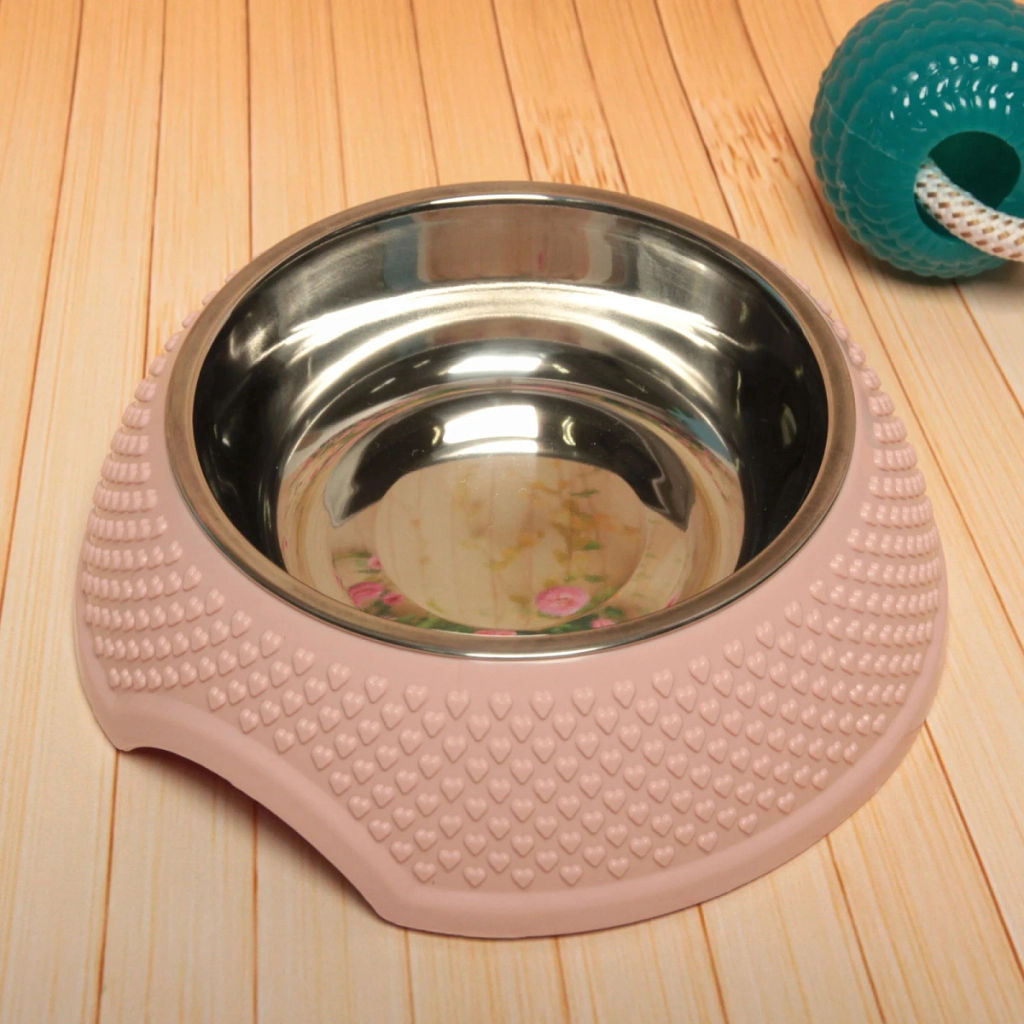 Миска металлическая "Колор-Сердце" 250мл 18,8*6см на пластиковой подставке, цвет розовый