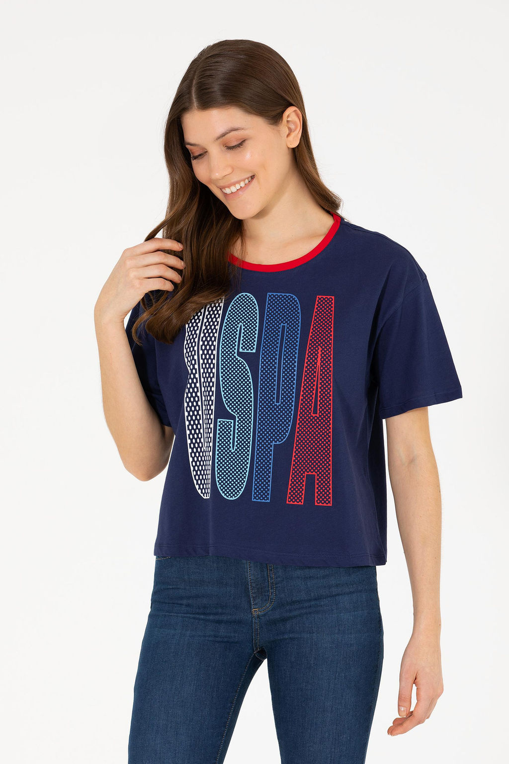 Kad_n Lacivert Bisiklet Yaka Ti__rt