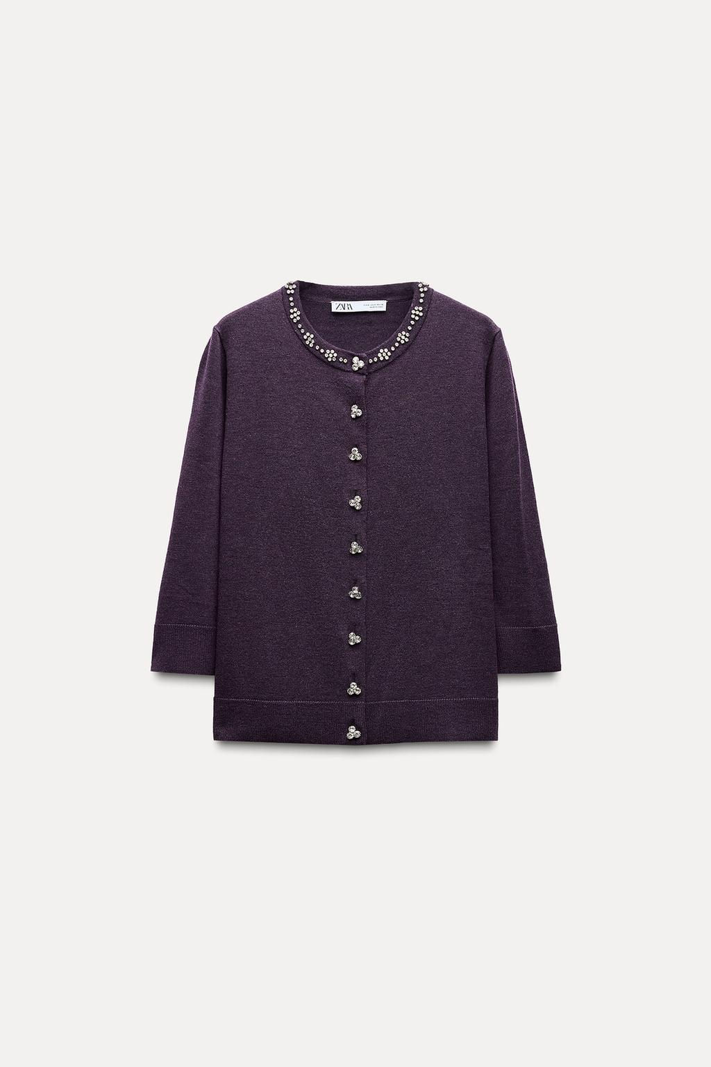 BEADED RHINESTONE KNIT CARDIGAN - Zara фото 2