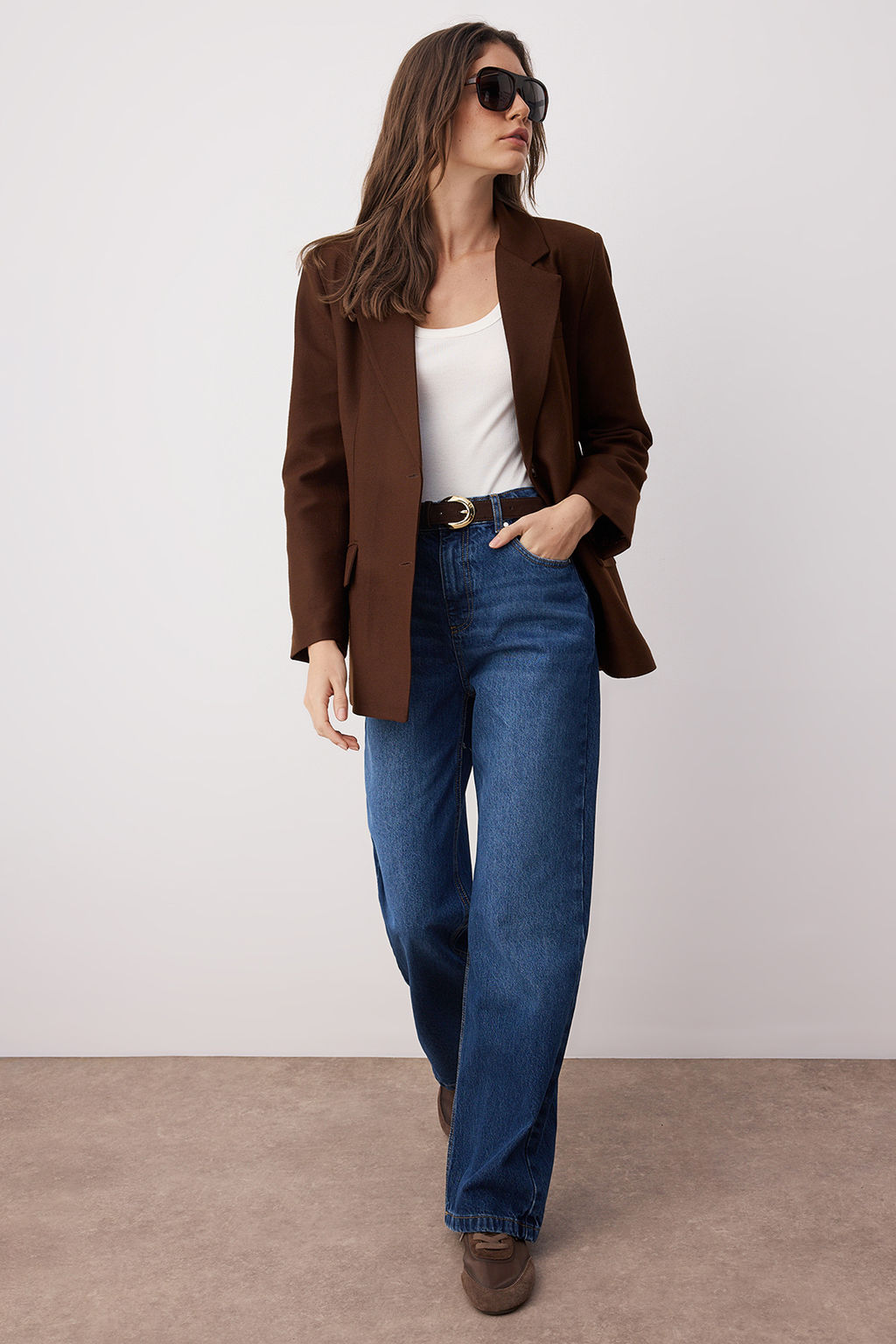 Trendyolmilla Koyu Mavi Yuksek Bel Wide Leg Jeans TWOSS25JE00276