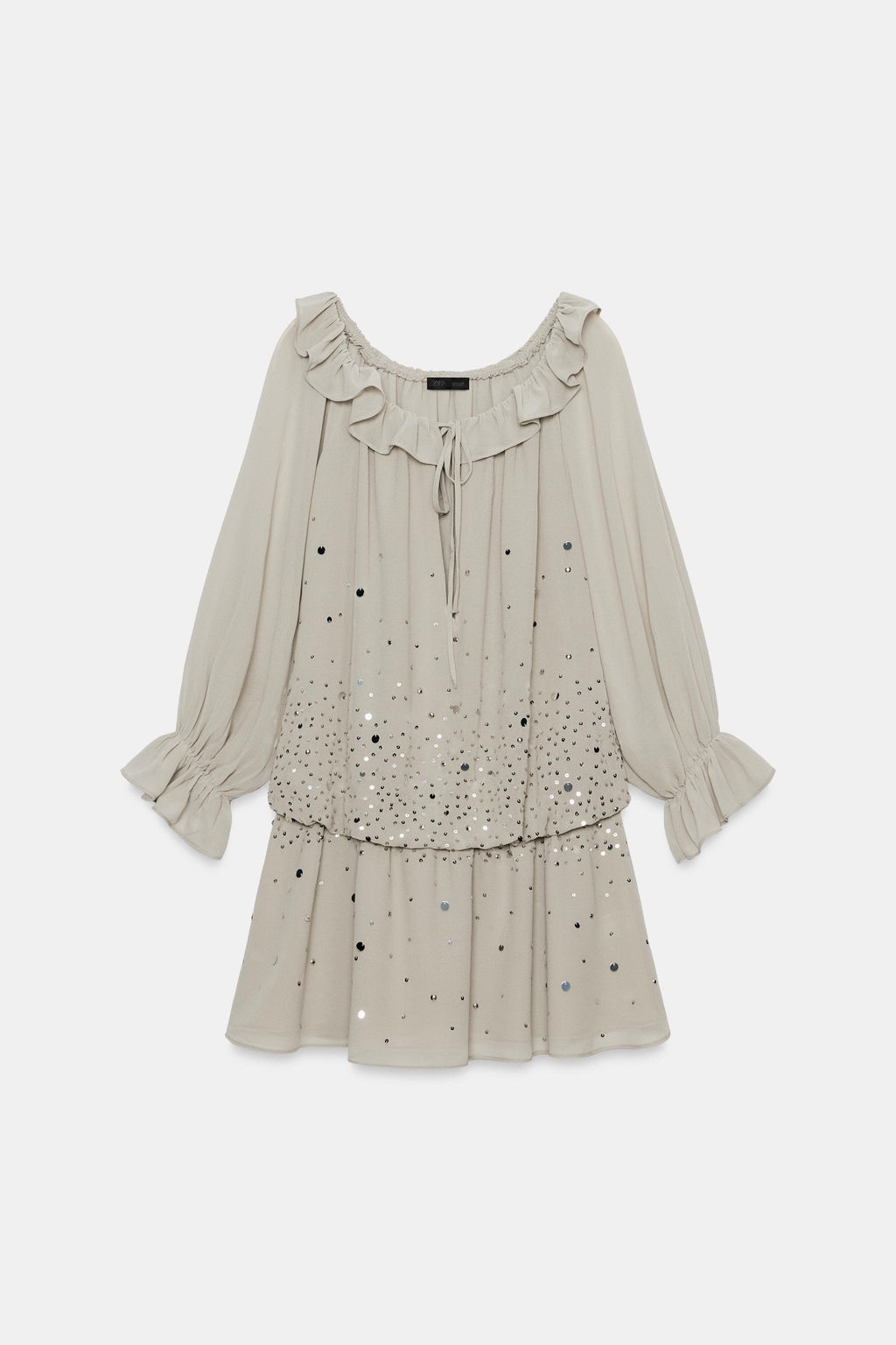 VESTIDO GEORGETTE VOLANTES BRILLOS / Gris - Zara фото 5