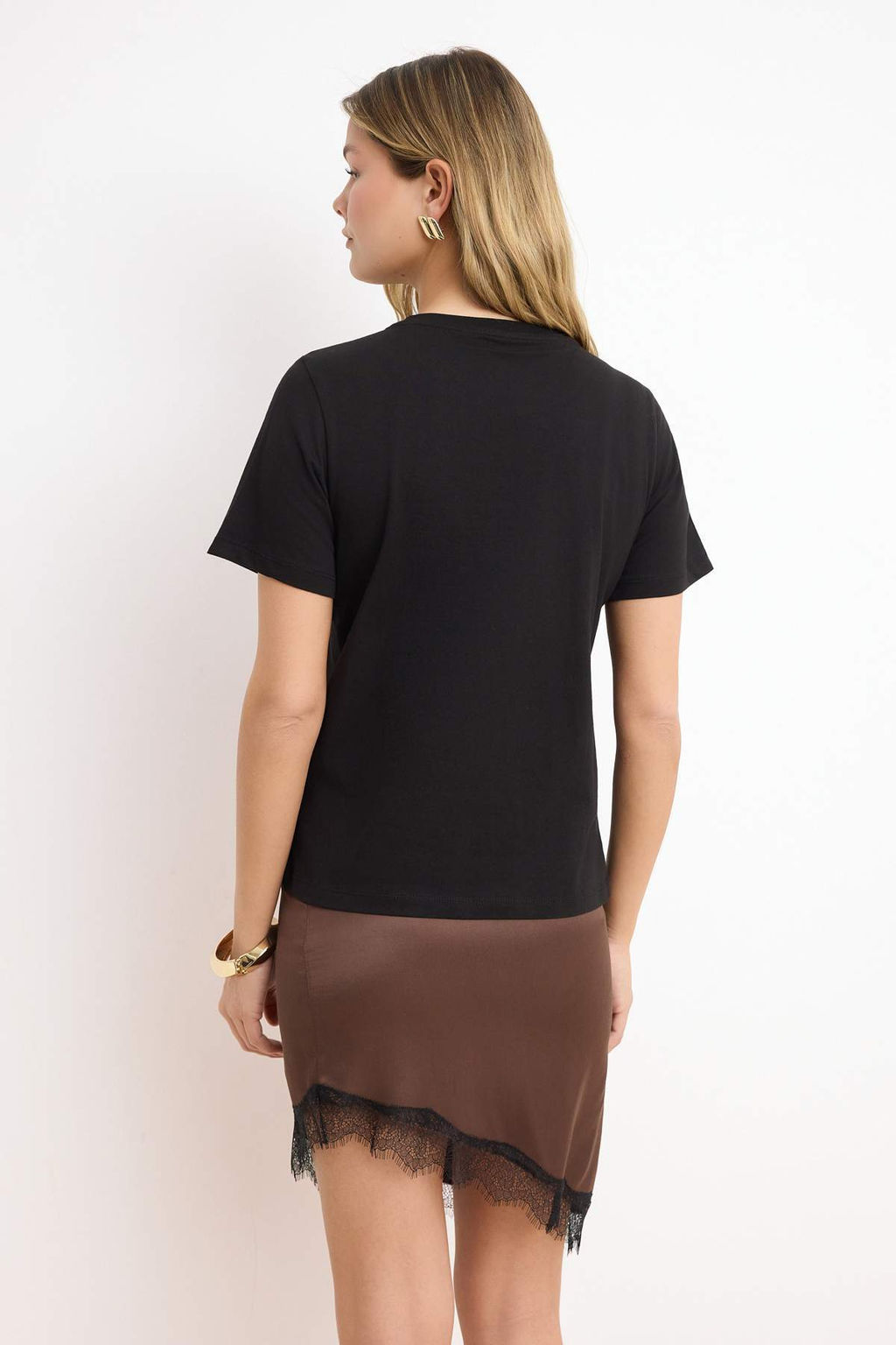 Siyah %100 Pamuk Basic Bisiklet Yaka Orme T-Shirt TWOSS23TS00000