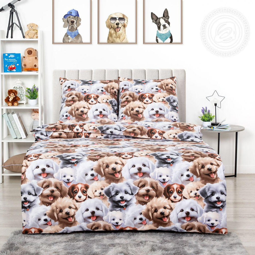 Дружок 1,5 сп./Пододеяльник: 1 шт. - 215*145; Простыня: 1 шт. - 214*150; Наволочка: 2 шт. - 70*70; Поплин детский