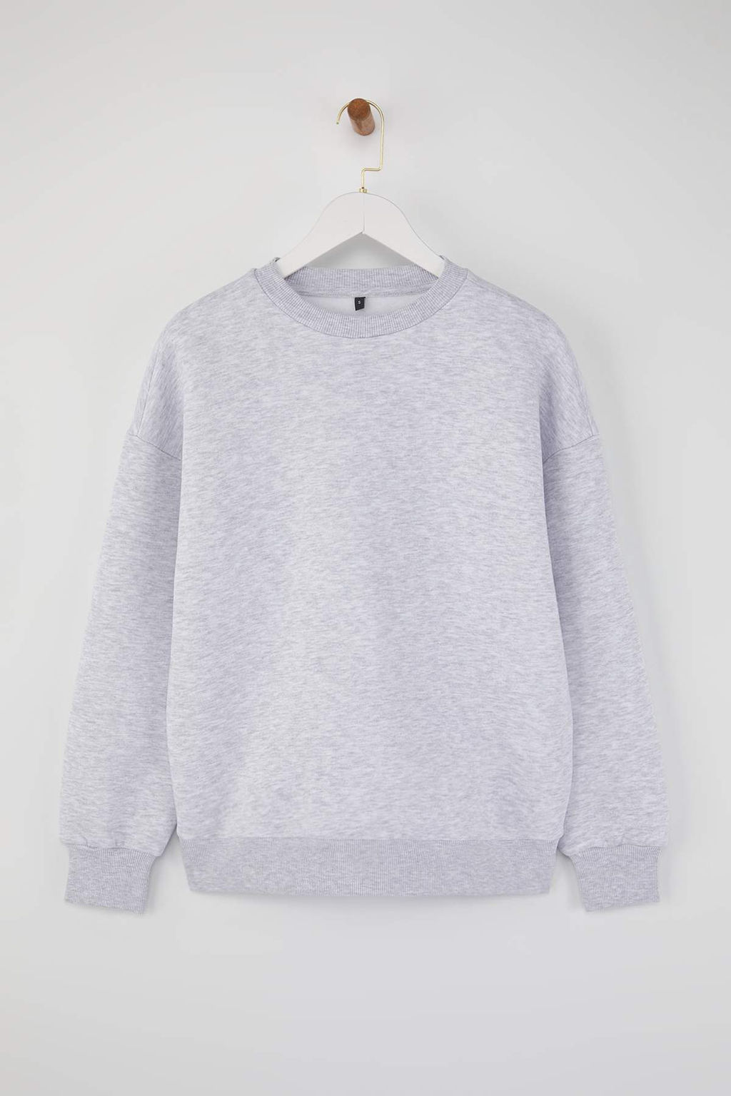 Kar Melanj Oversize/Rahat Kesim Basic Bisiklet Yaka Kal?n/Ici polarl? Orme Sweatshirt TWOAW24SW00102
