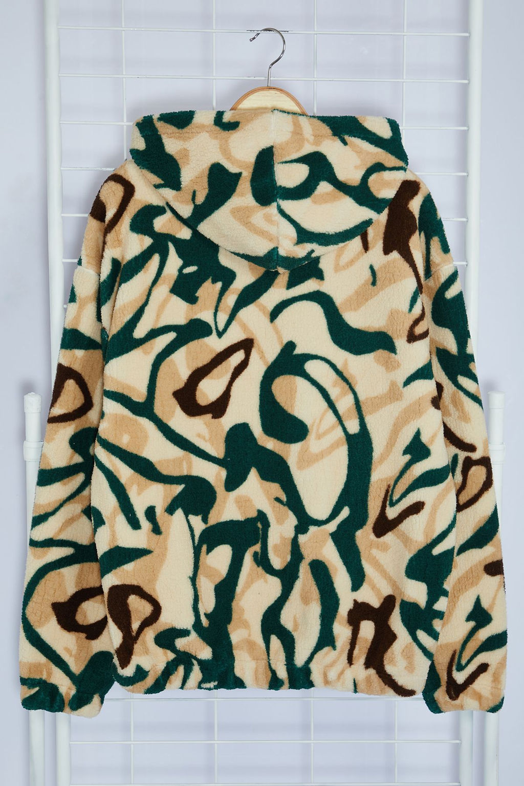 Cok Renkli Un?sex Oversize/Genis Kesim Desenli Polar/Pelus Kapusonlu Sweatshirt TMNAW25SW00147