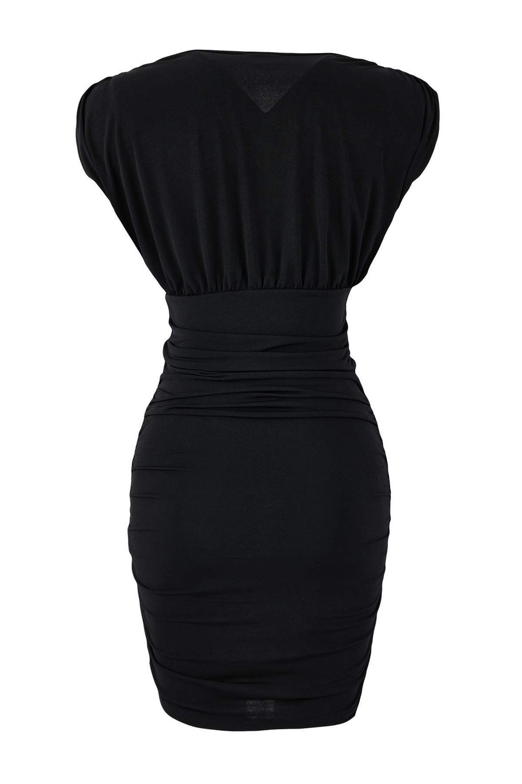 Siyah Bodycon V Yaka Kolsuz Buzgulu Mini Esnek Orme Elbise TWOSS26EL00029 - Trendyolmilla фото 2