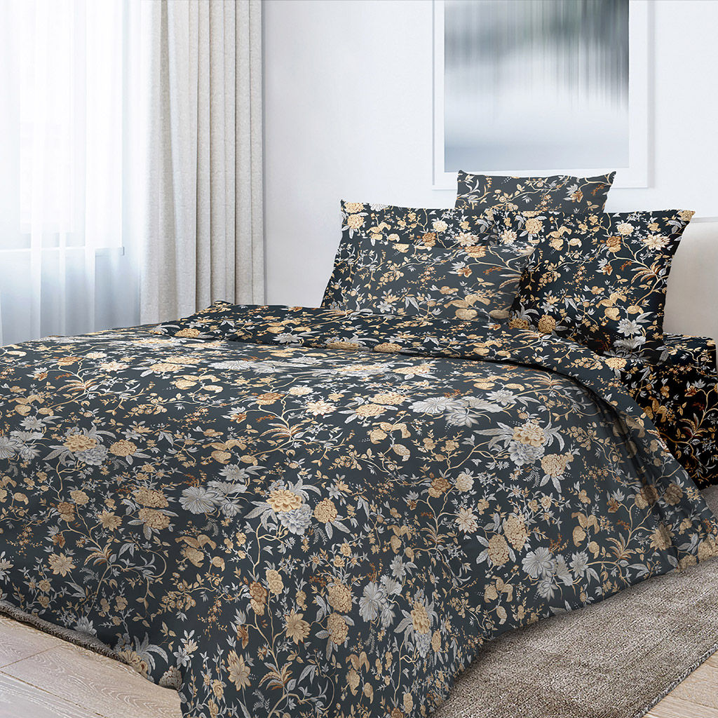 Постельное белье, комплект Евростандарт "Соблазн, ночь" 6 предметов: пододеяльник 215х220см на пуговицах, евро-простыня 220х240см, 2 наволочки 70х70см, 2 наволочки 50х70см - "французский кант", твил-сатин 110г/м2, хлопок 100%, подарочная коробка 50х3