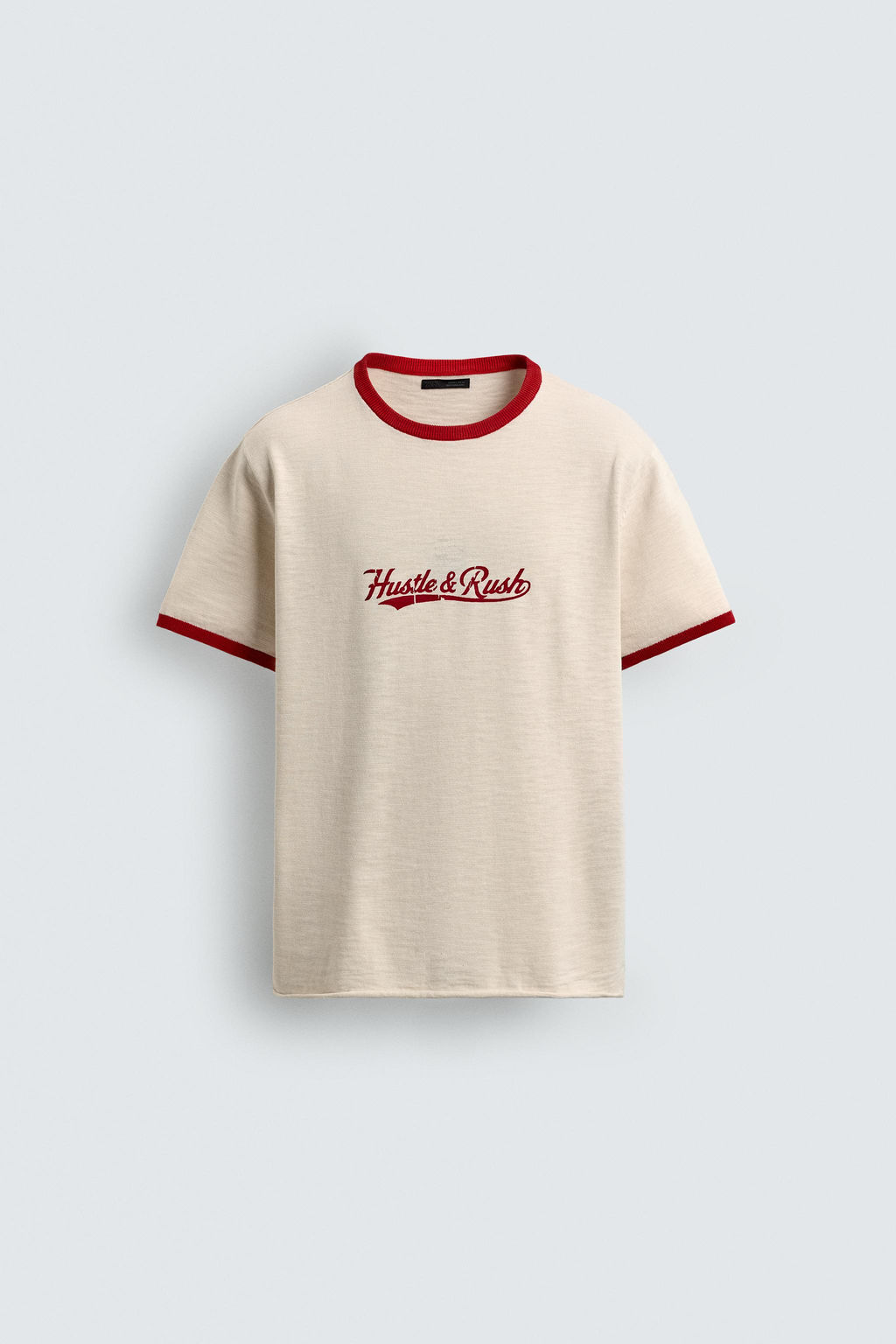 CAMISETA PUNTO CONTRASTE TEXTO / Crudo