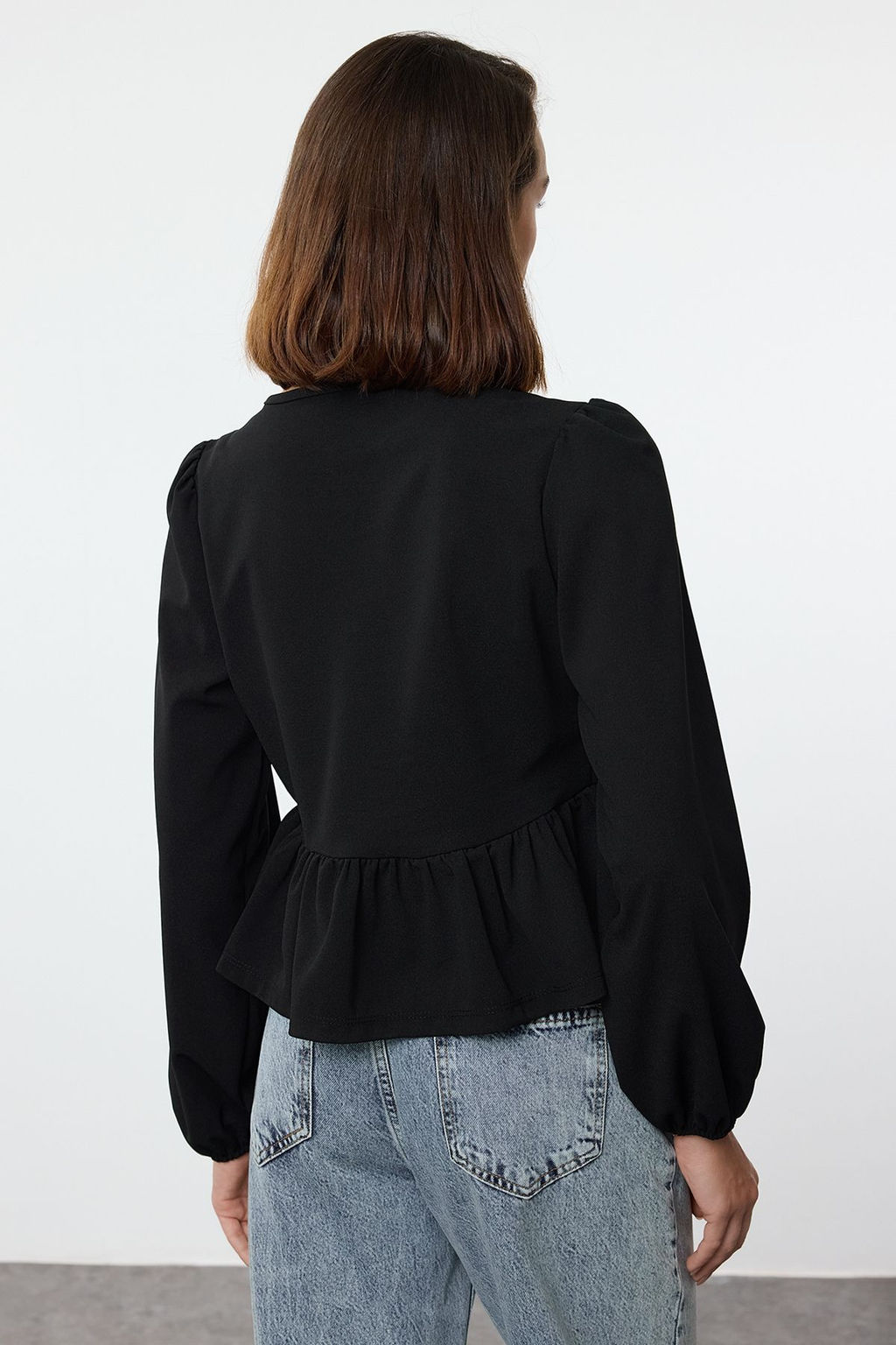 Siyah Baglama Detayl? Regular/Normal Kal?p Esnek Orme Bluz TWOAW25BZ00230