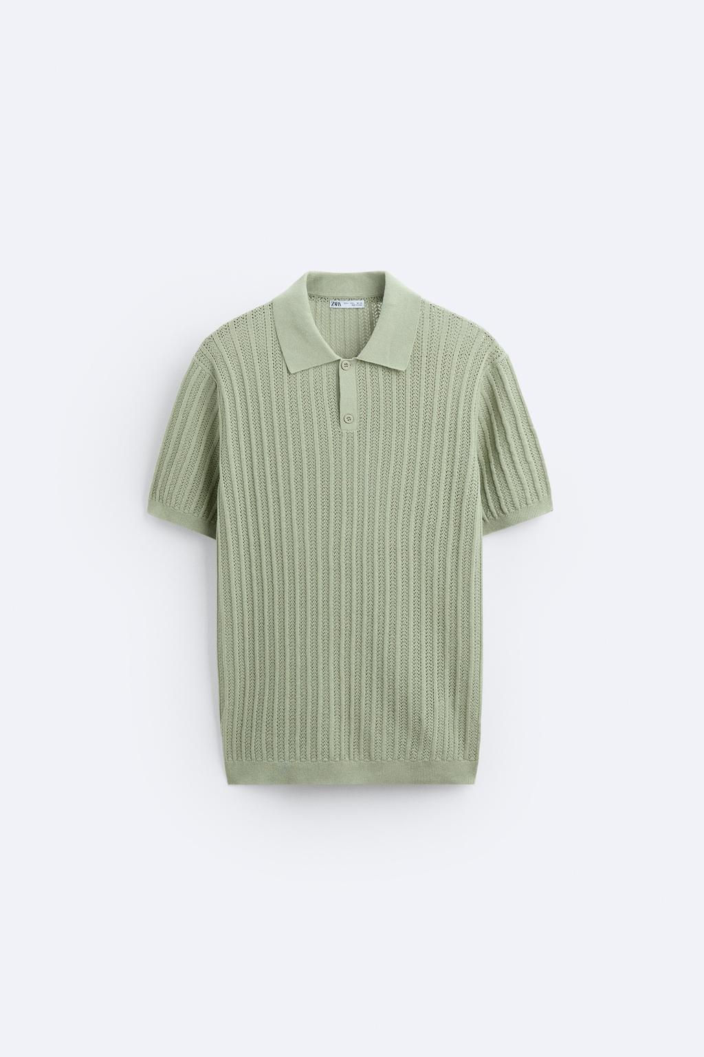 COTTON - LINEN KNIT POLO SHIRT - Zara фото 6